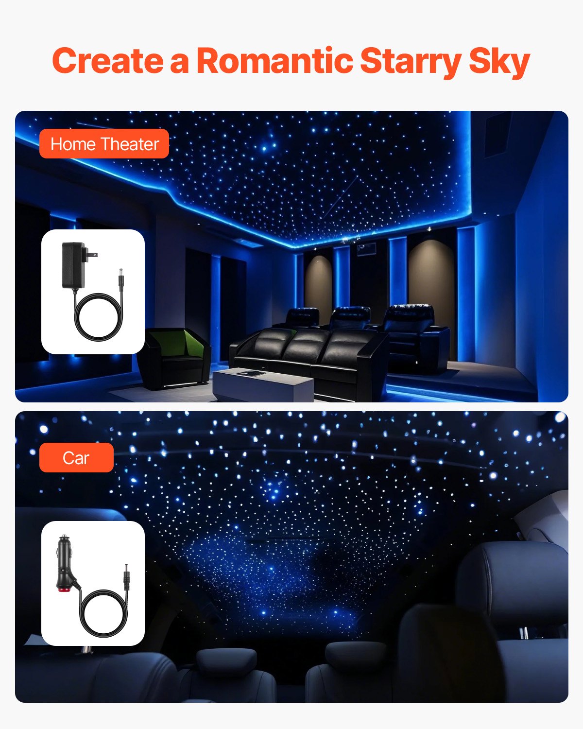 Starlight Fiber Optic RGBW Bluetooth Twinkle Headliner Kit Home Ceiling Light