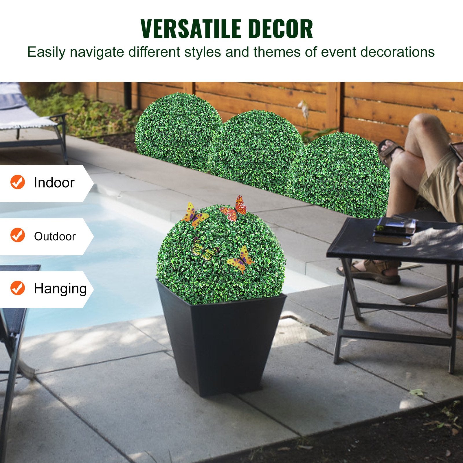 2PCS 16in Artificial Boxwood Topiary Trees Ball Shape Faux Plants for Home Décor