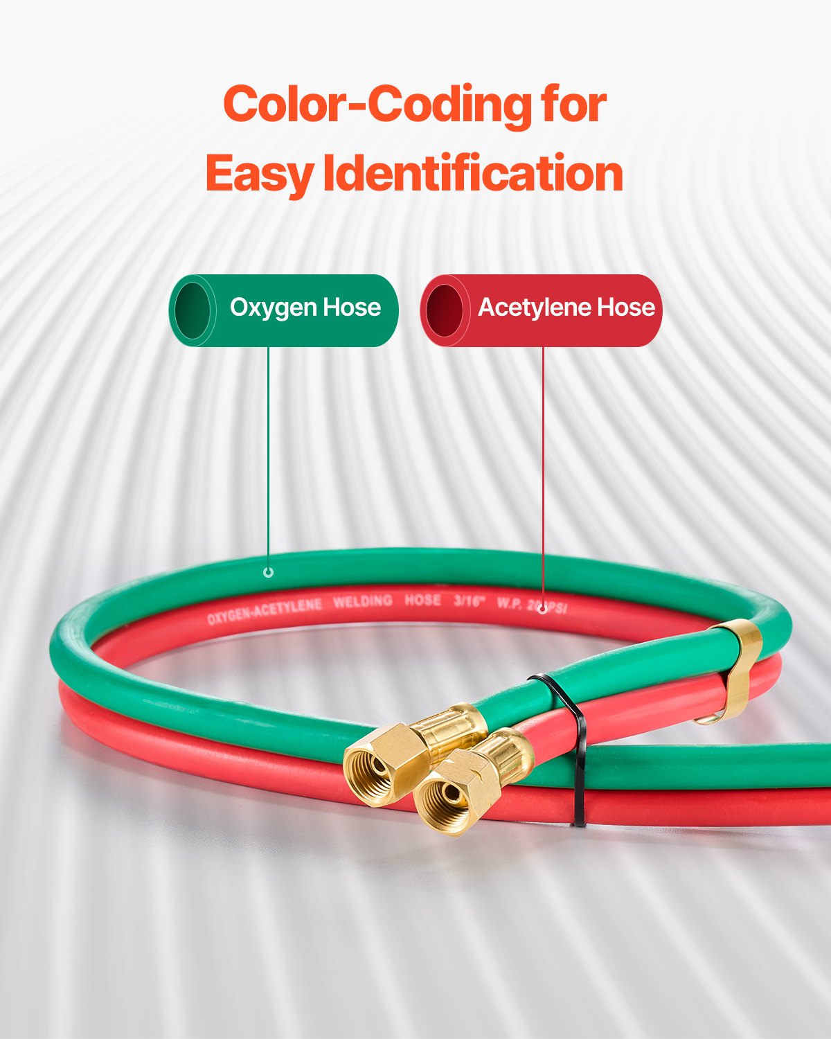 Oxygen Acetylene Hose 1/4in x 25FT 300PSI R Grade Twin Hose 9/16-18 LH/RH B