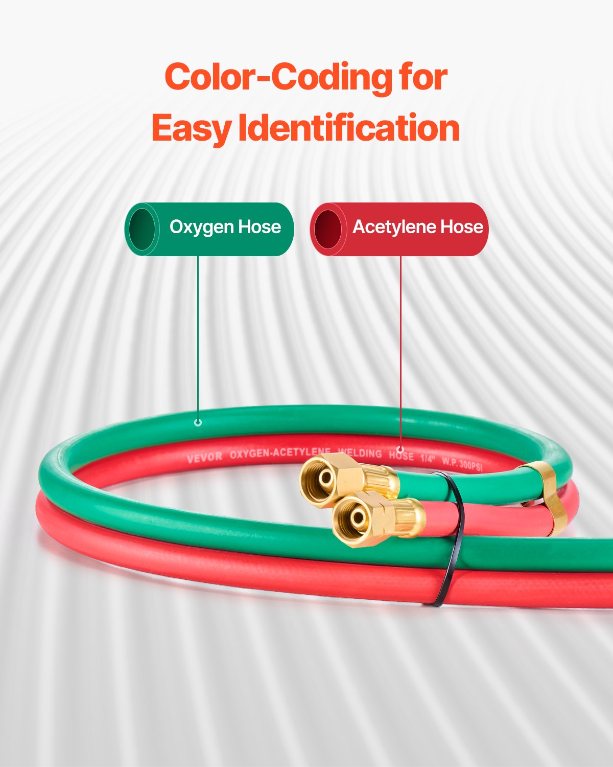 Oxygen Acetylene Hose 1/4"x50FT Twin Hose with 9/16"-18 LH/RH Fittings 300PSI