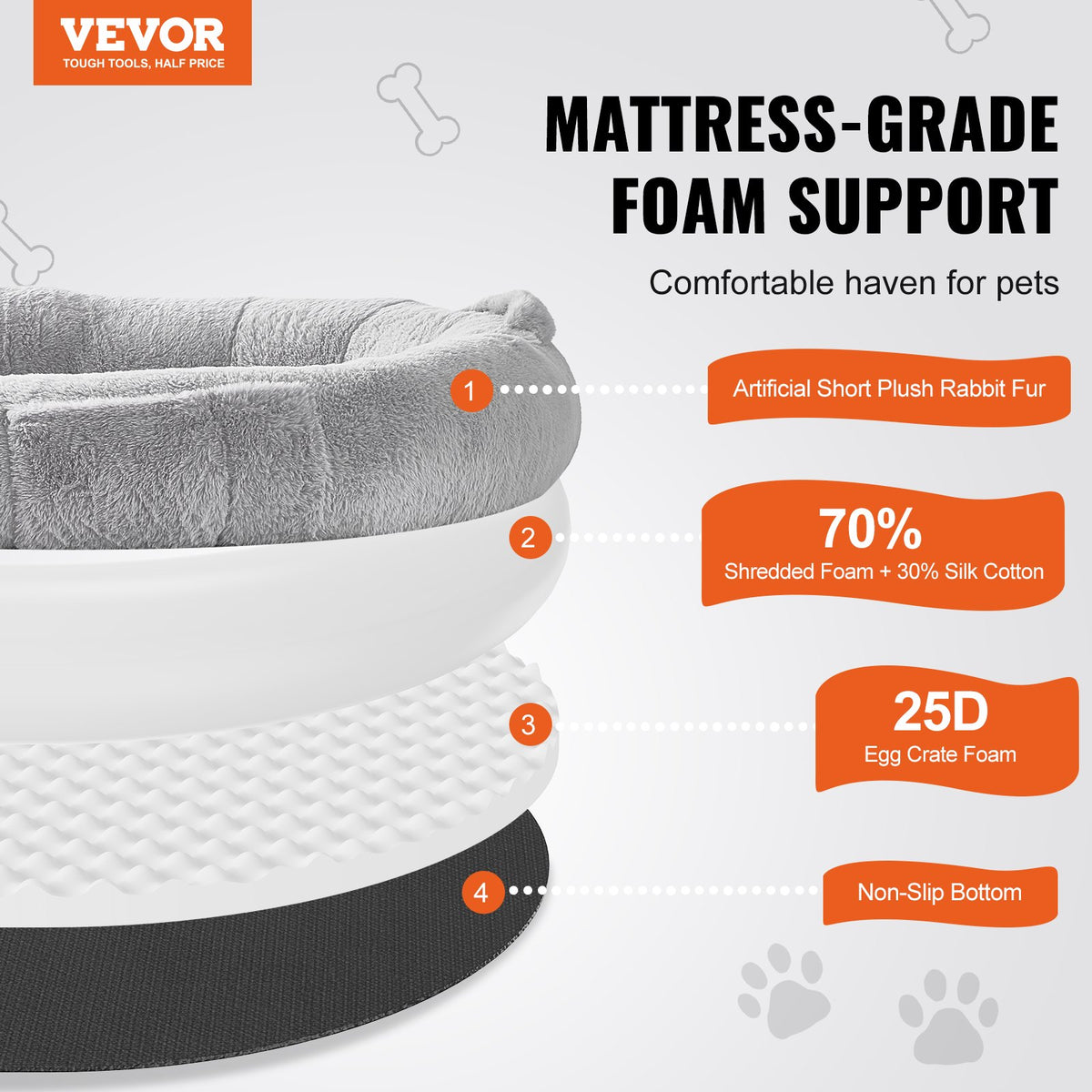 Human Dog Bed 172 x 89 x 25 cm Orthopedic Foam Washable Cover Grey