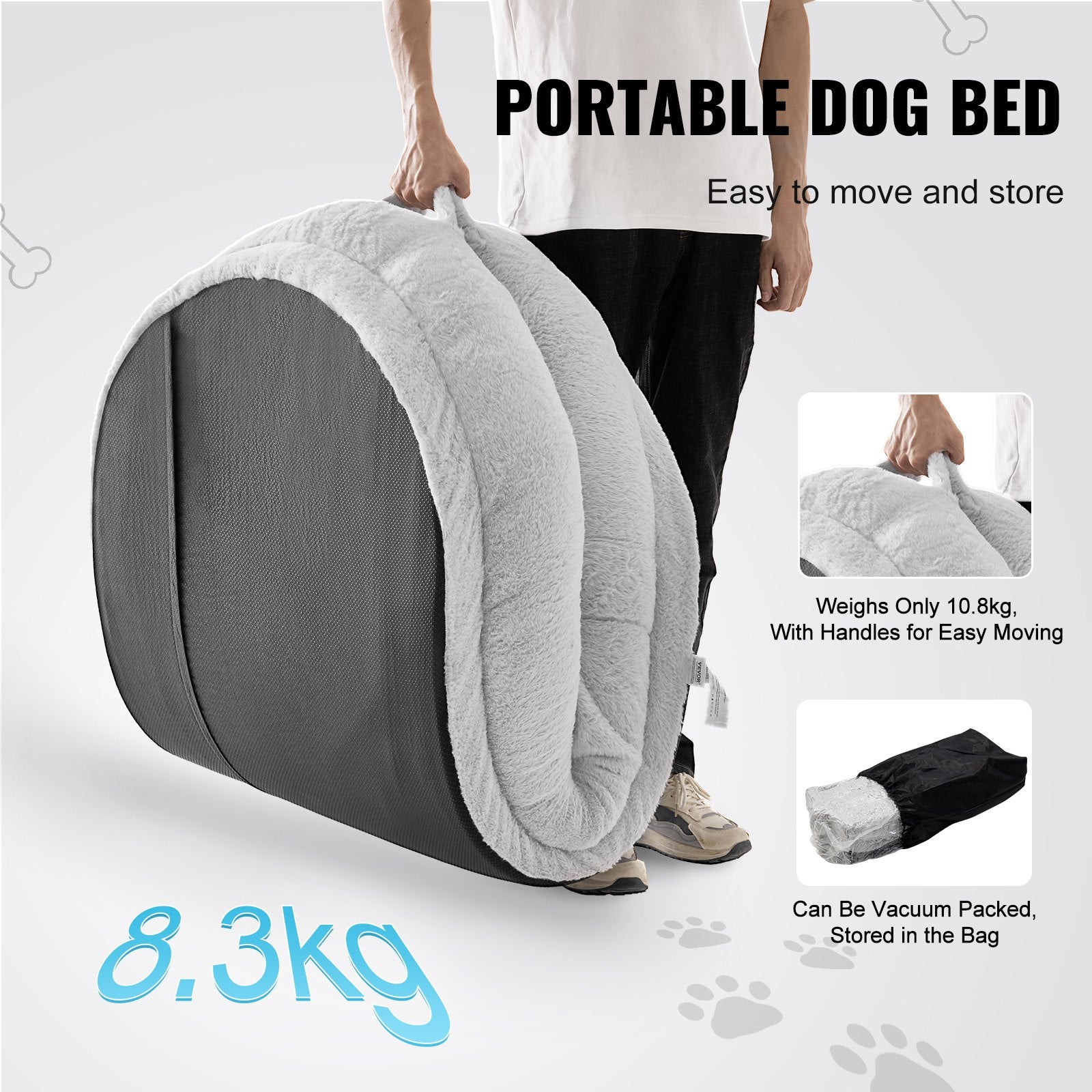 Human Dog Bed 172 x 89 x 25 cm Orthopedic Foam Washable Cover Grey