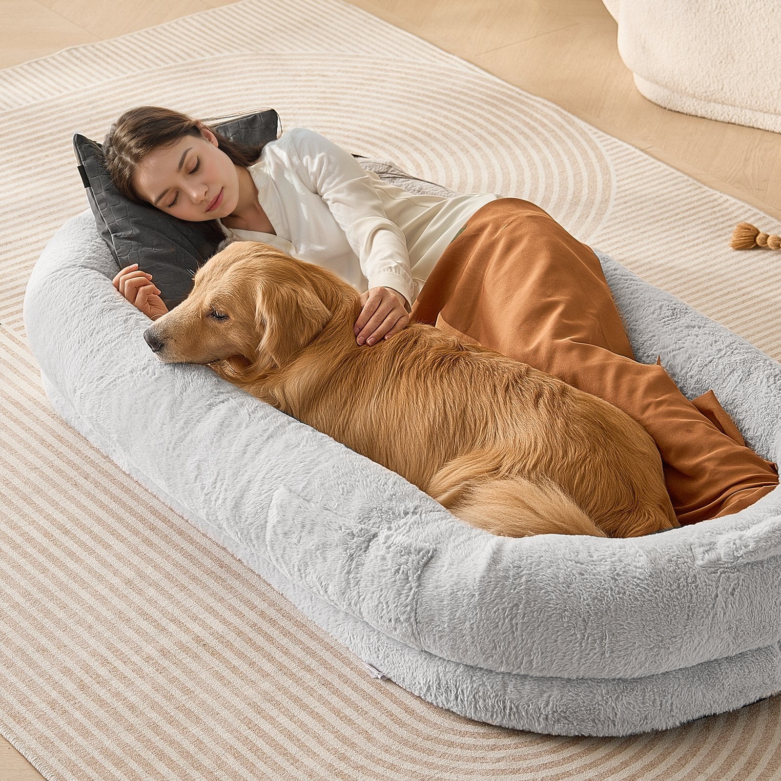 Human Dog Bed 172 x 89 x 25 cm Orthopedic Foam Washable Cover Grey