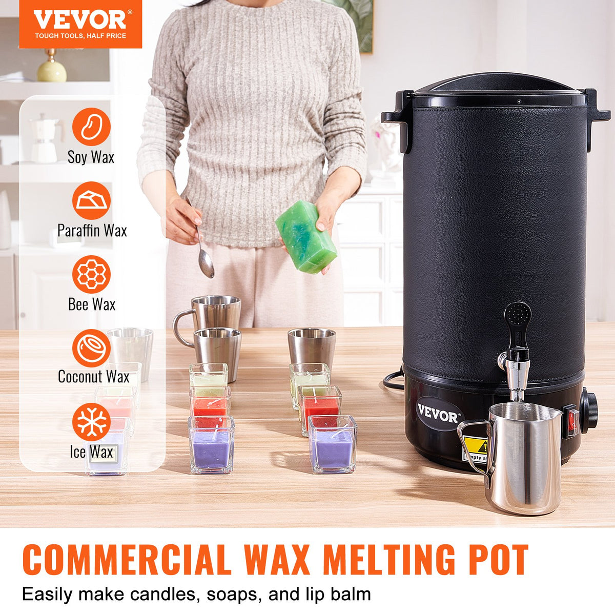 Wax Melter Electric 10 Liter Candle Making 9-Level Temp Control with Spout