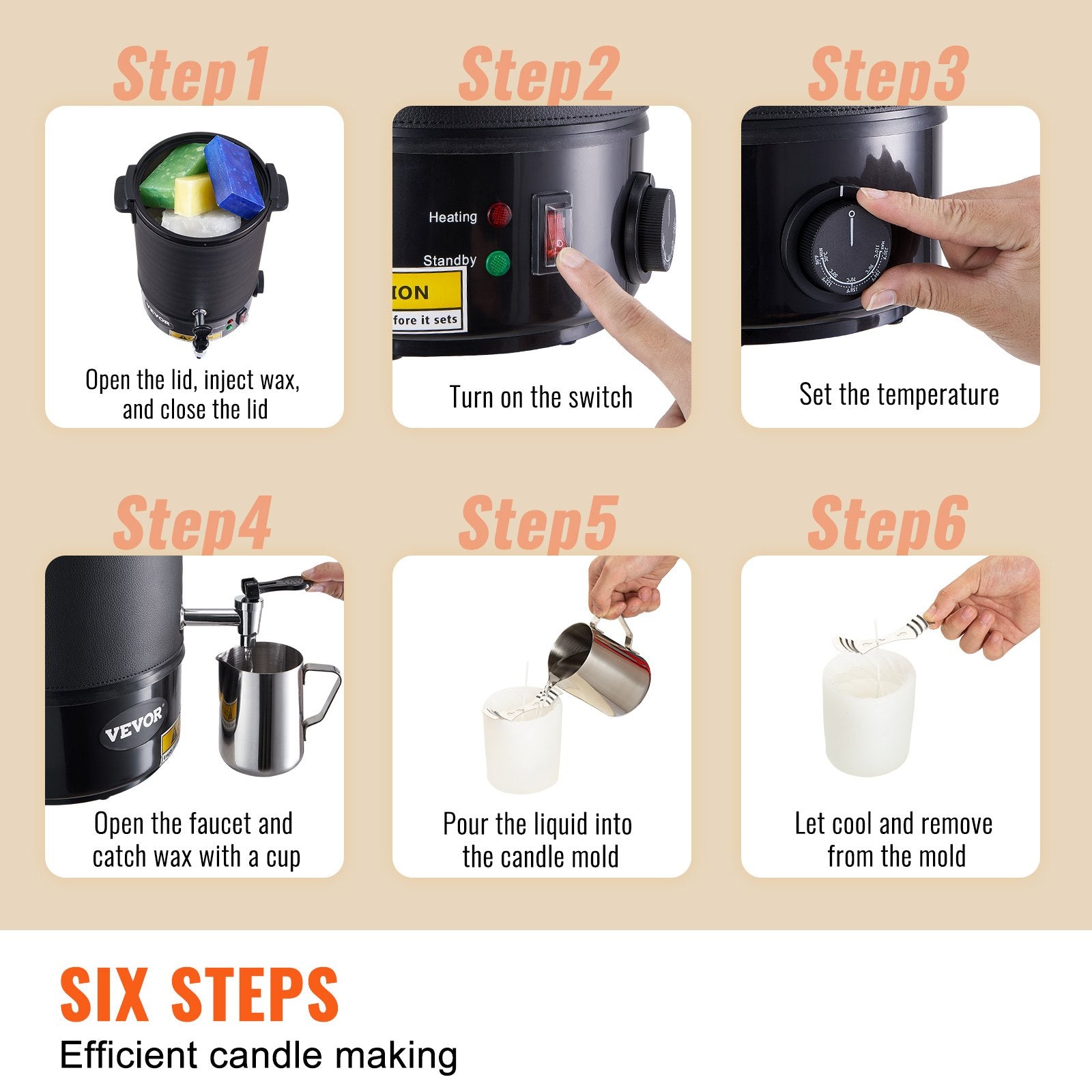 6.5 Liter Electric Wax Melter for Candle Making with 9-Level Temperature Control