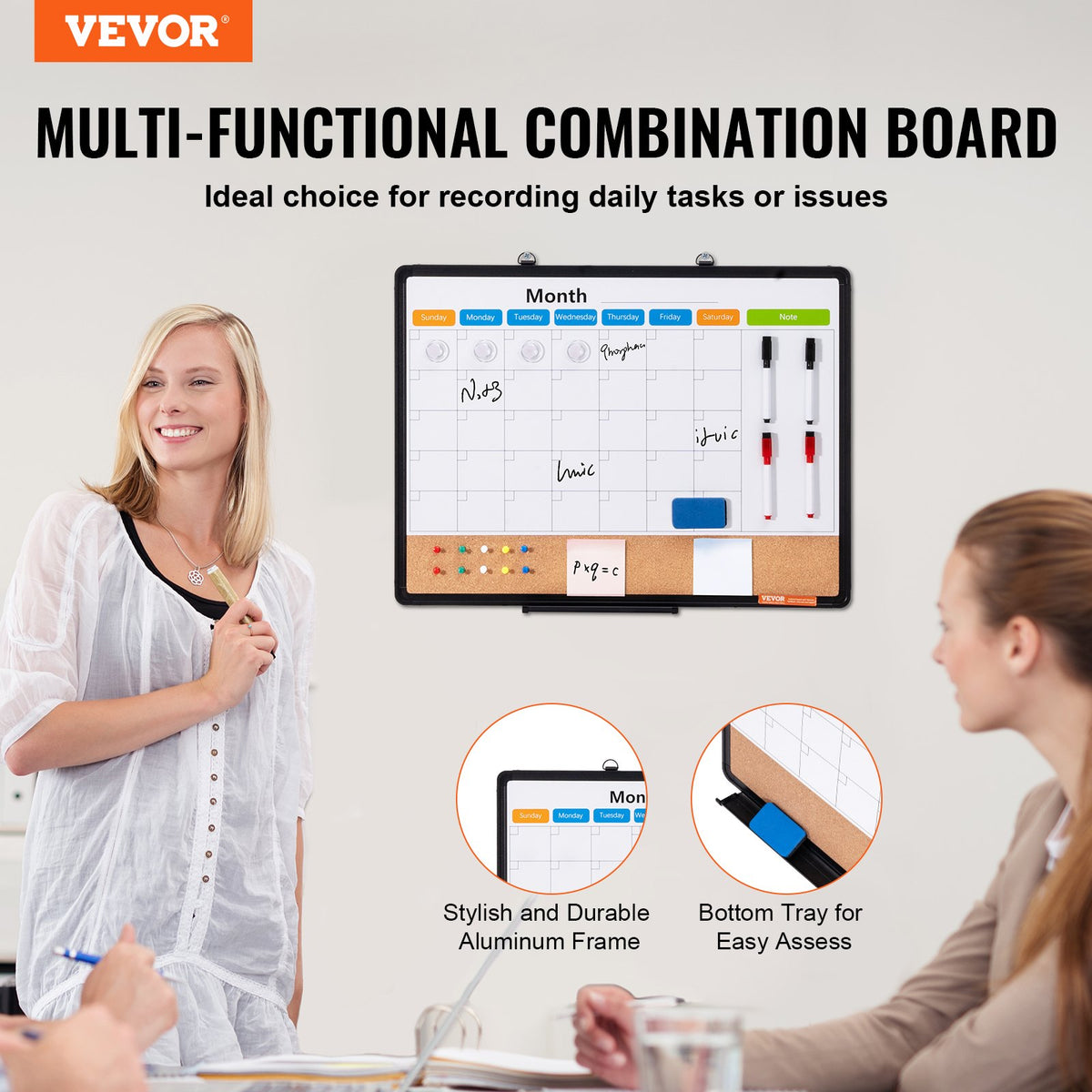 Monthly Calendar Whiteboard Cork Board Magnetic Dry Erase School Home 24"x18"