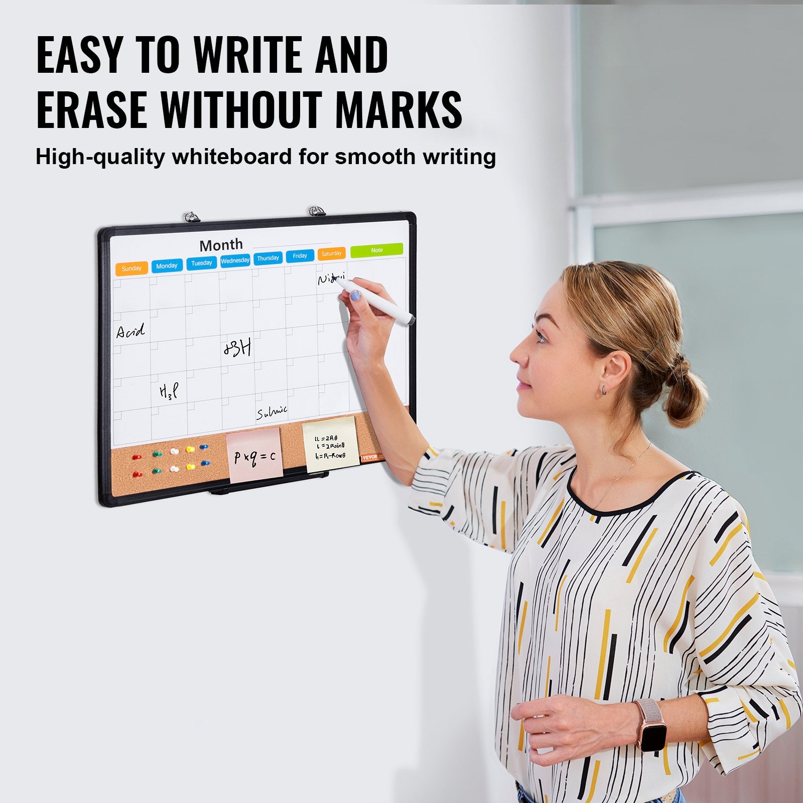 Monthly Calendar Whiteboard Cork Board Magnetic Dry Erase School Home 24"x18"