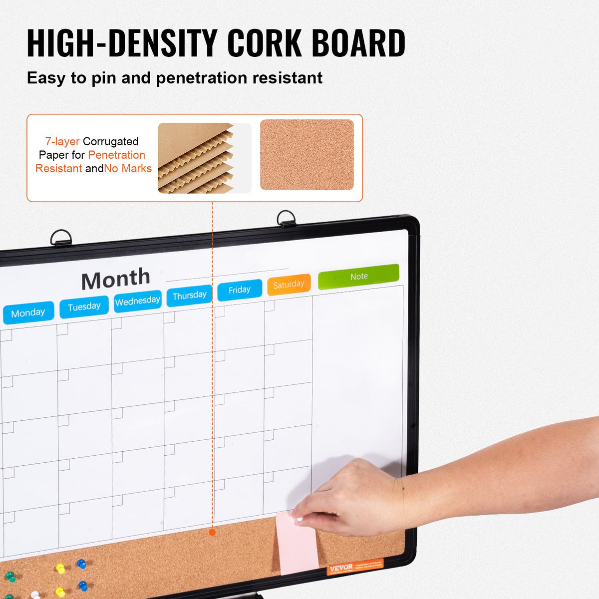 Monthly Calendar Whiteboard Cork Board Magnetic Dry Erase School Home 24"x18"
