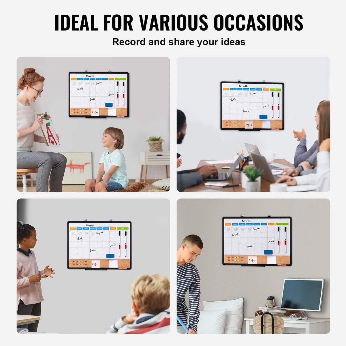 Monthly Calendar Whiteboard Cork Board Magnetic Dry Erase School Home 24"x18"