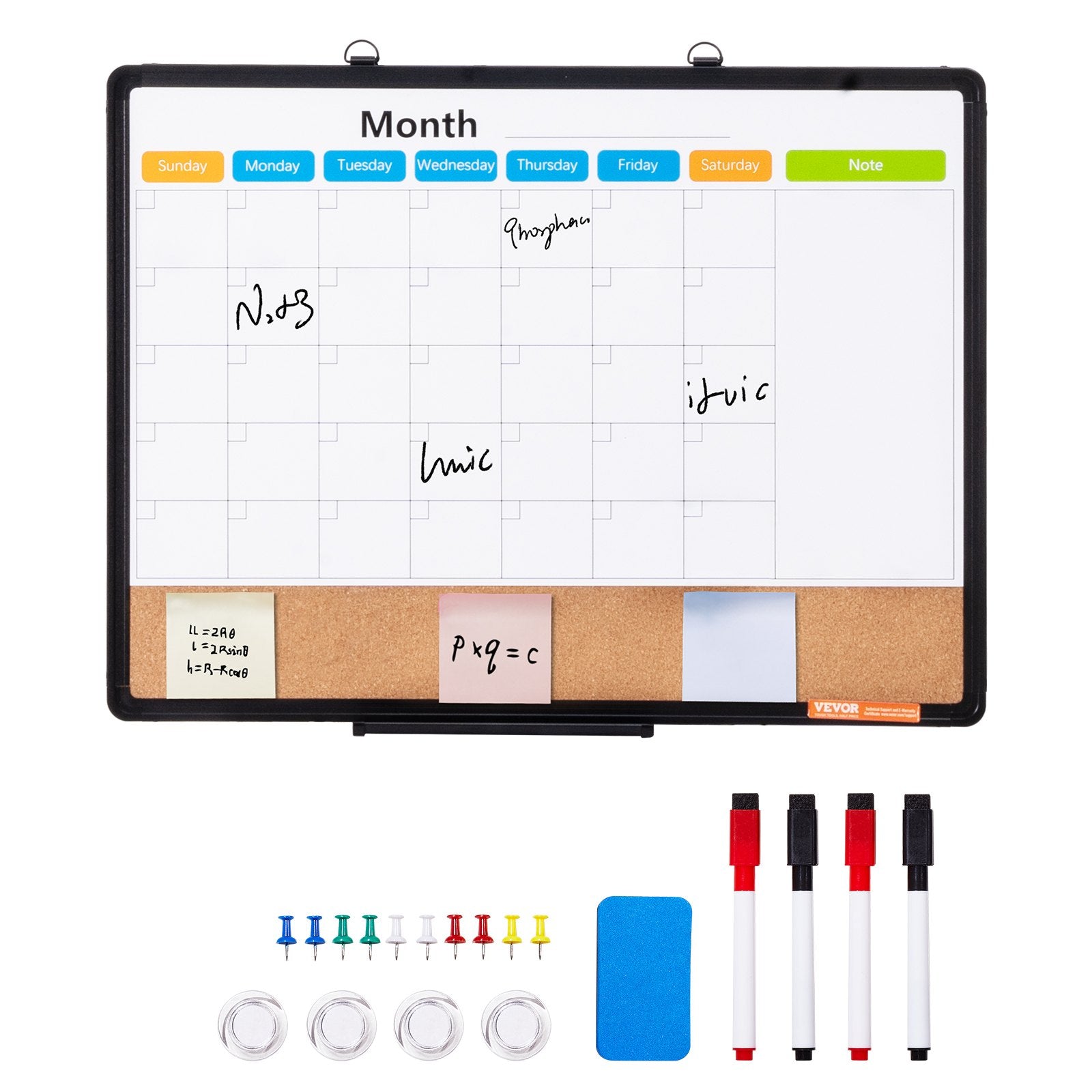 Monthly Calendar Whiteboard Cork Board Magnetic Dry Erase School Home 24"x18"