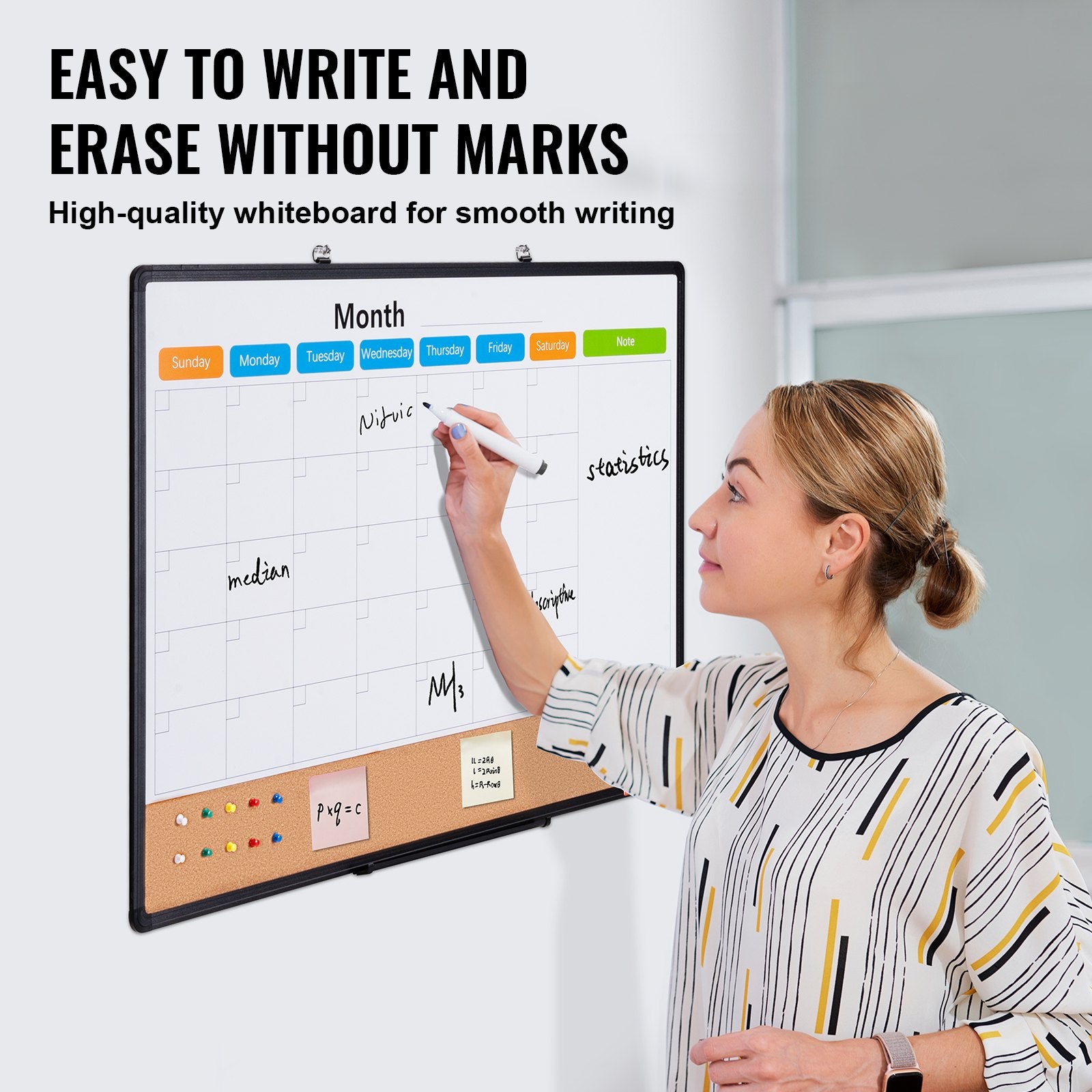 Monthly Calendar Whiteboard Cork Board Combo Magnetic Dry Erase 36"x24"