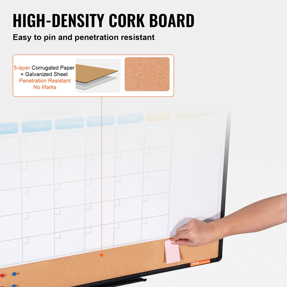 Monthly Calendar Whiteboard Cork Board Combo Magnetic Dry Erase 36"x24"