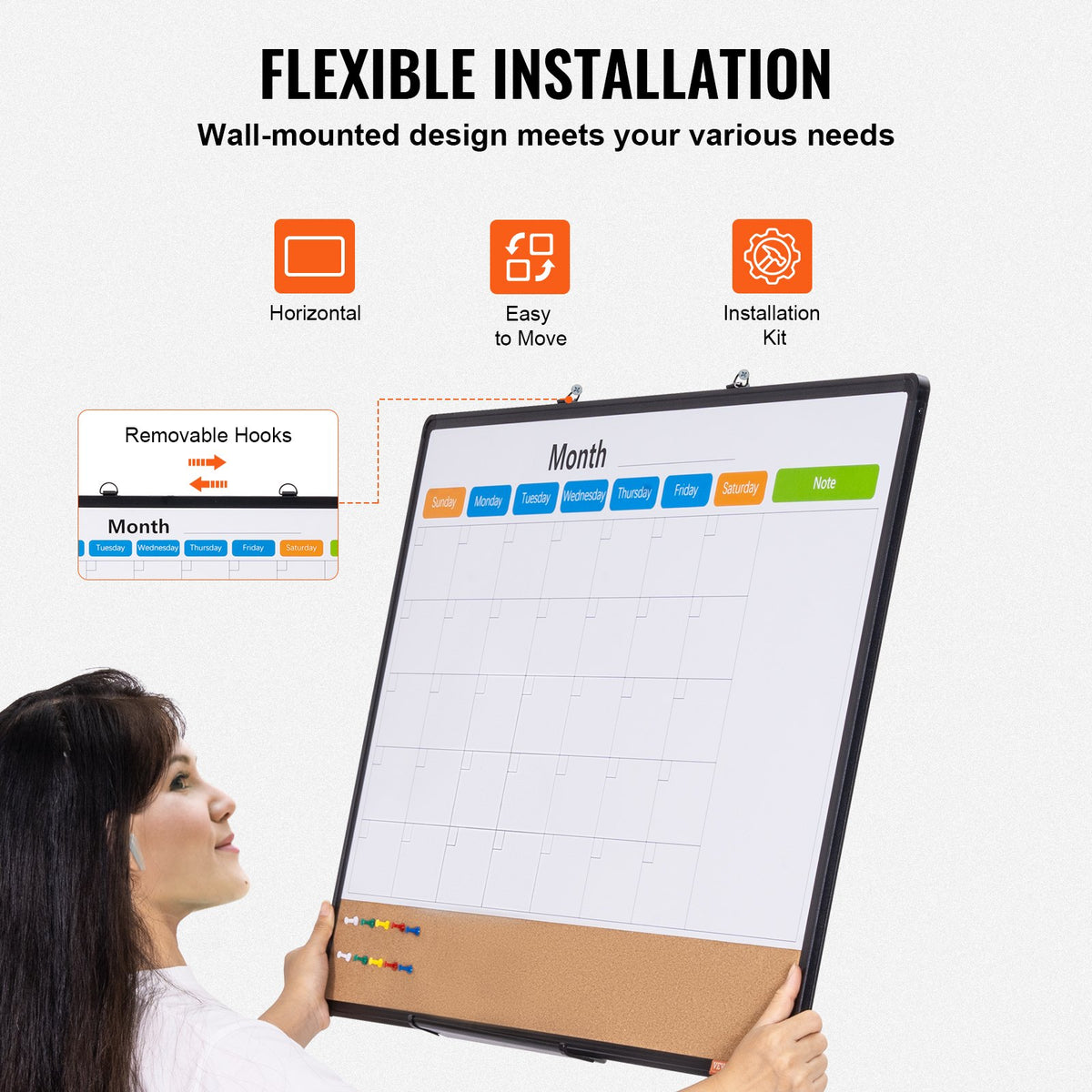 Monthly Calendar Whiteboard Cork Board Combo Magnetic Dry Erase 36"x24"