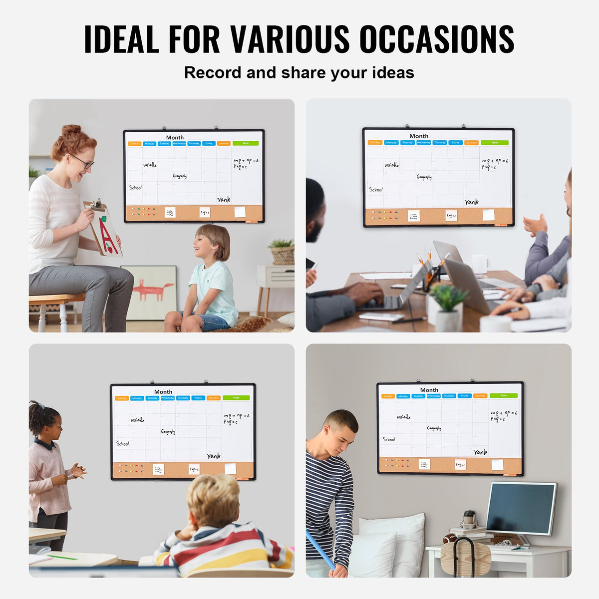 Monthly Calendar Whiteboard Cork Board Combo Magnetic Dry Erase 36"x24"