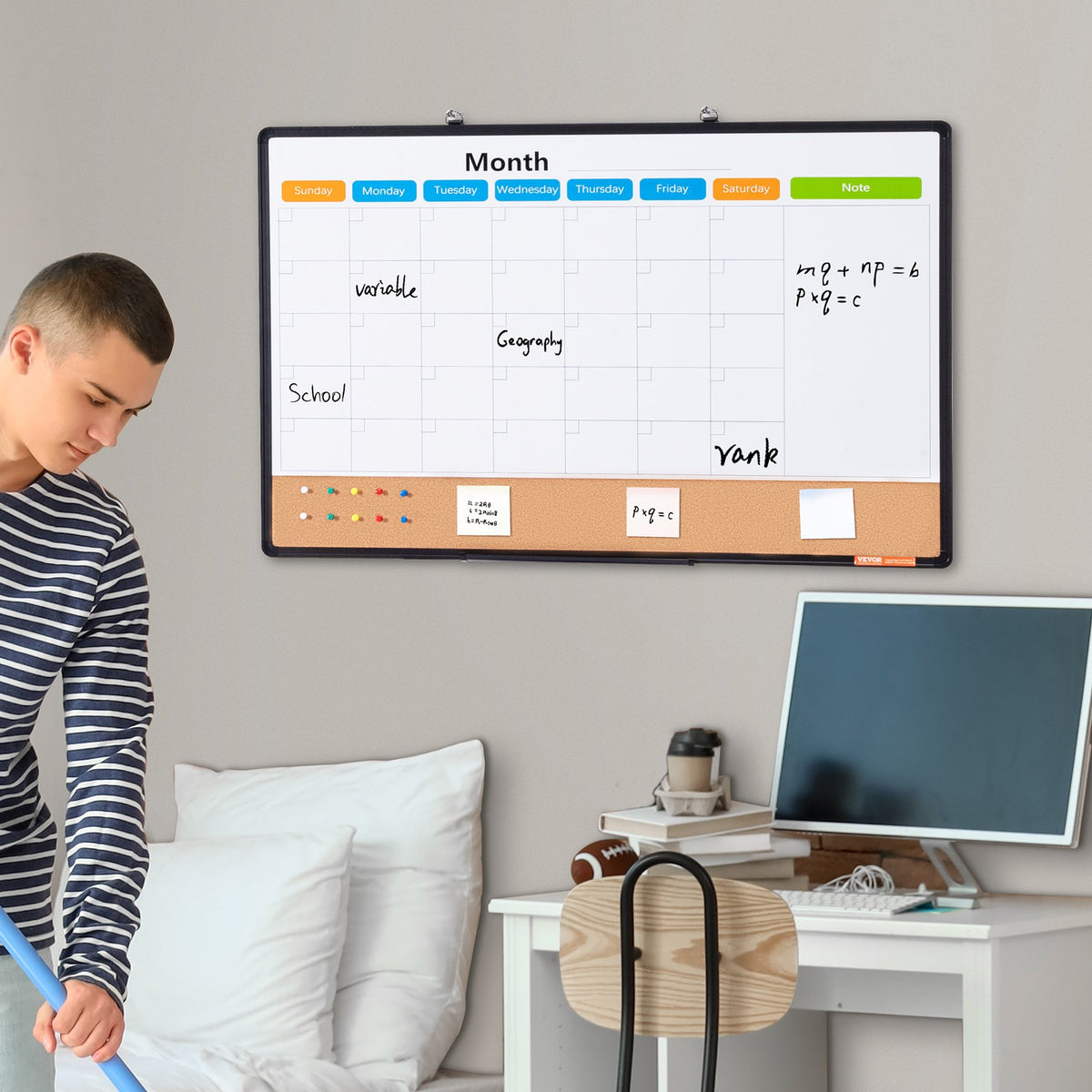 Monthly Calendar Whiteboard Cork Board Combo Magnetic Dry Erase 36"x24"