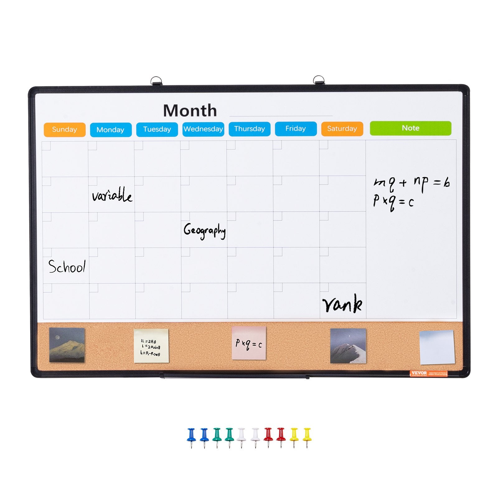 Monthly Calendar Whiteboard Cork Board Combo Magnetic Dry Erase 36"x24"