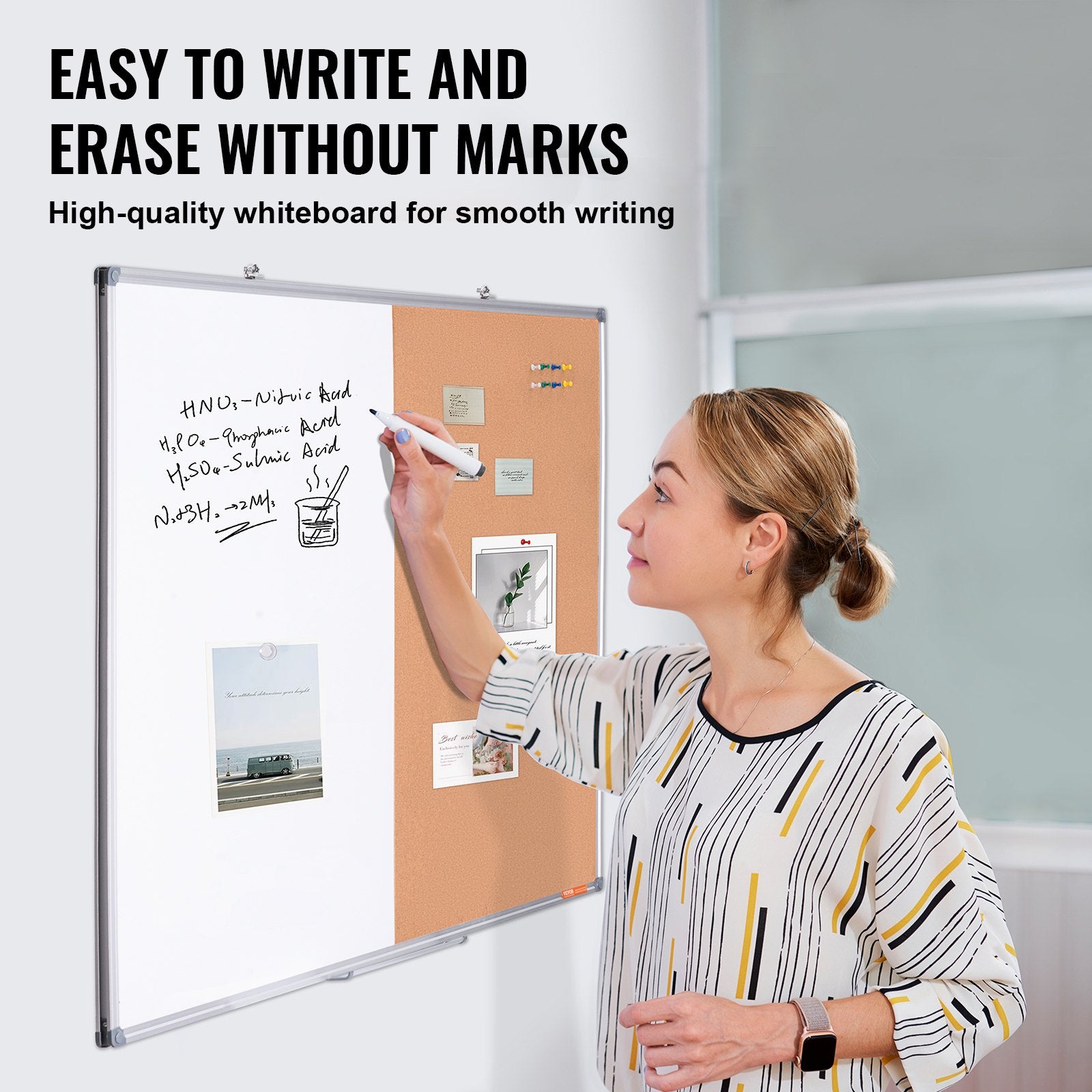 Whiteboard Cork Board Combo Aluminum Frame Magnetic Dry Erase 48"x36"