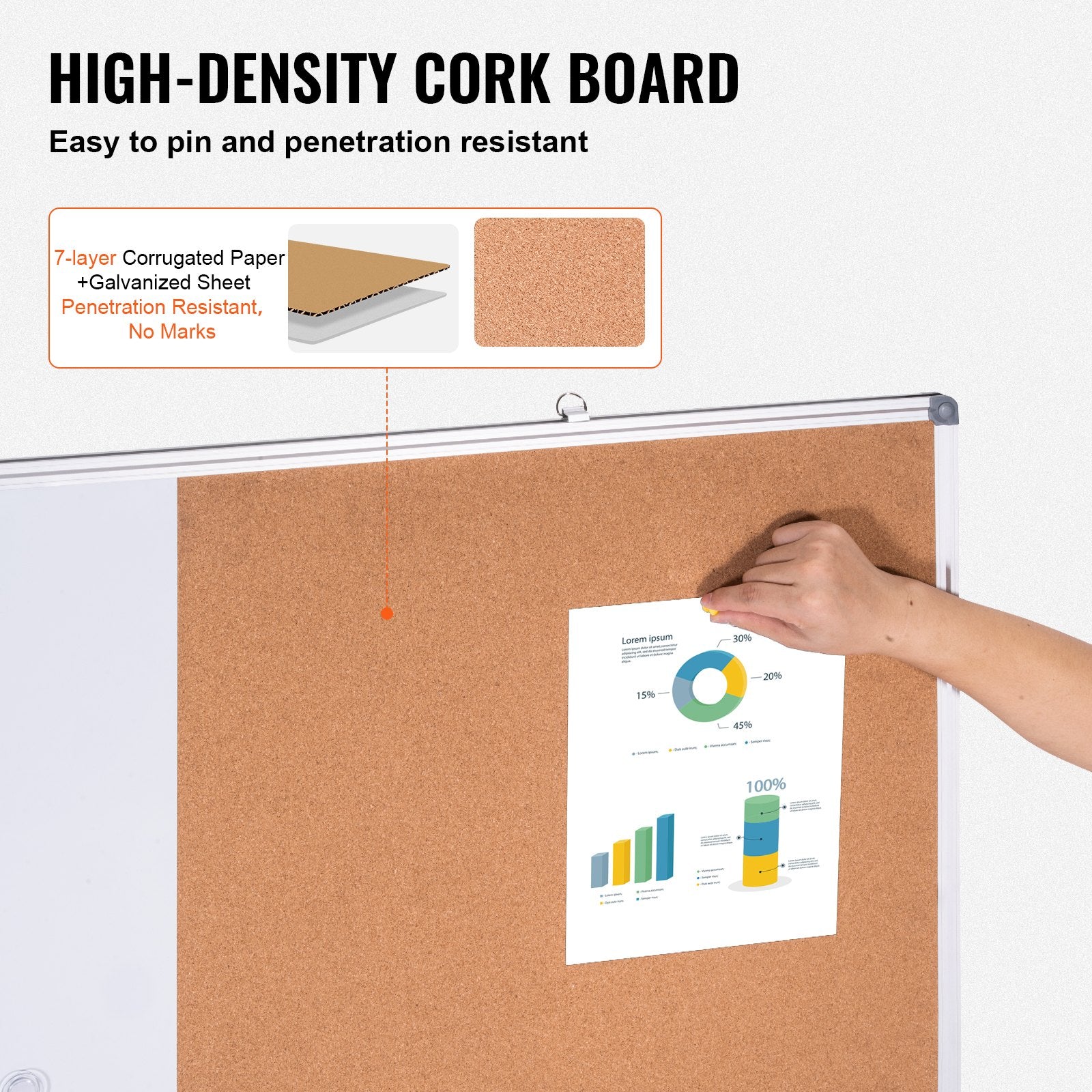 Whiteboard Cork Board Combo Aluminum Frame Magnetic Dry Erase 48"x36"