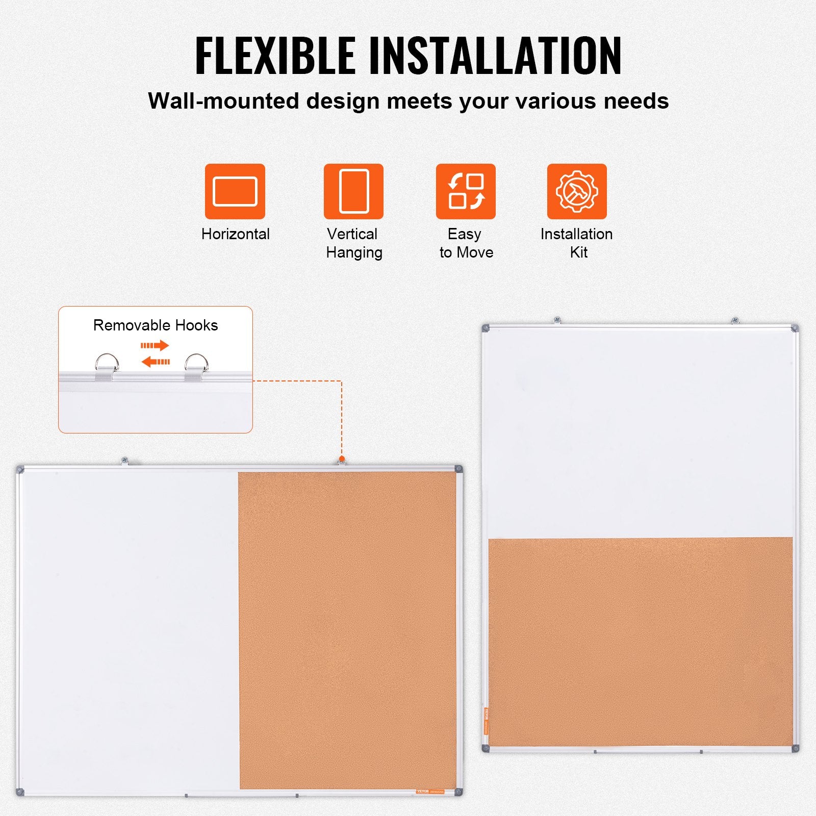 Whiteboard Cork Board Combo Aluminum Frame Magnetic Dry Erase 48"x36"