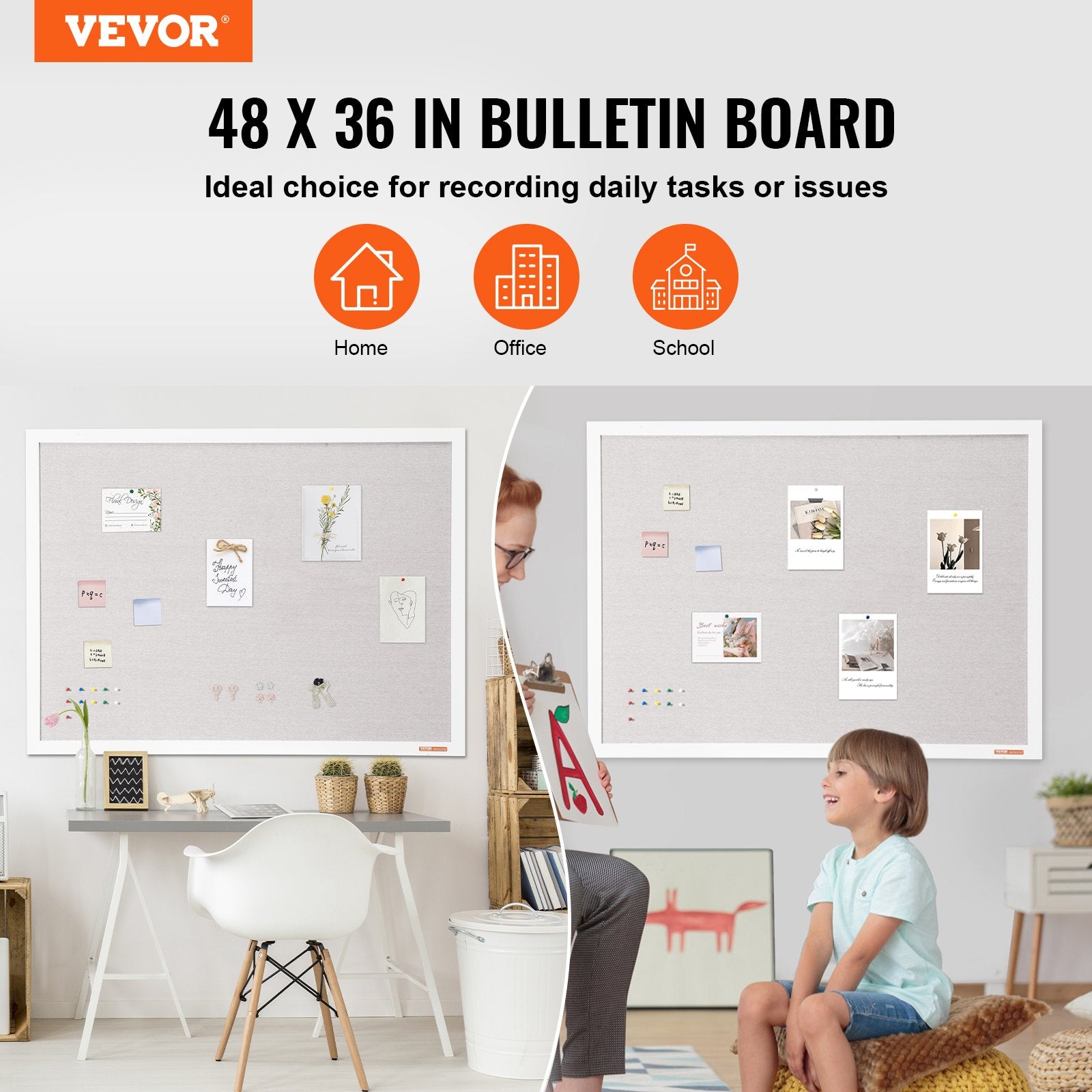 White Cork Board Linen Surface Wall-Mounted Bulletin Board 48"x36"
