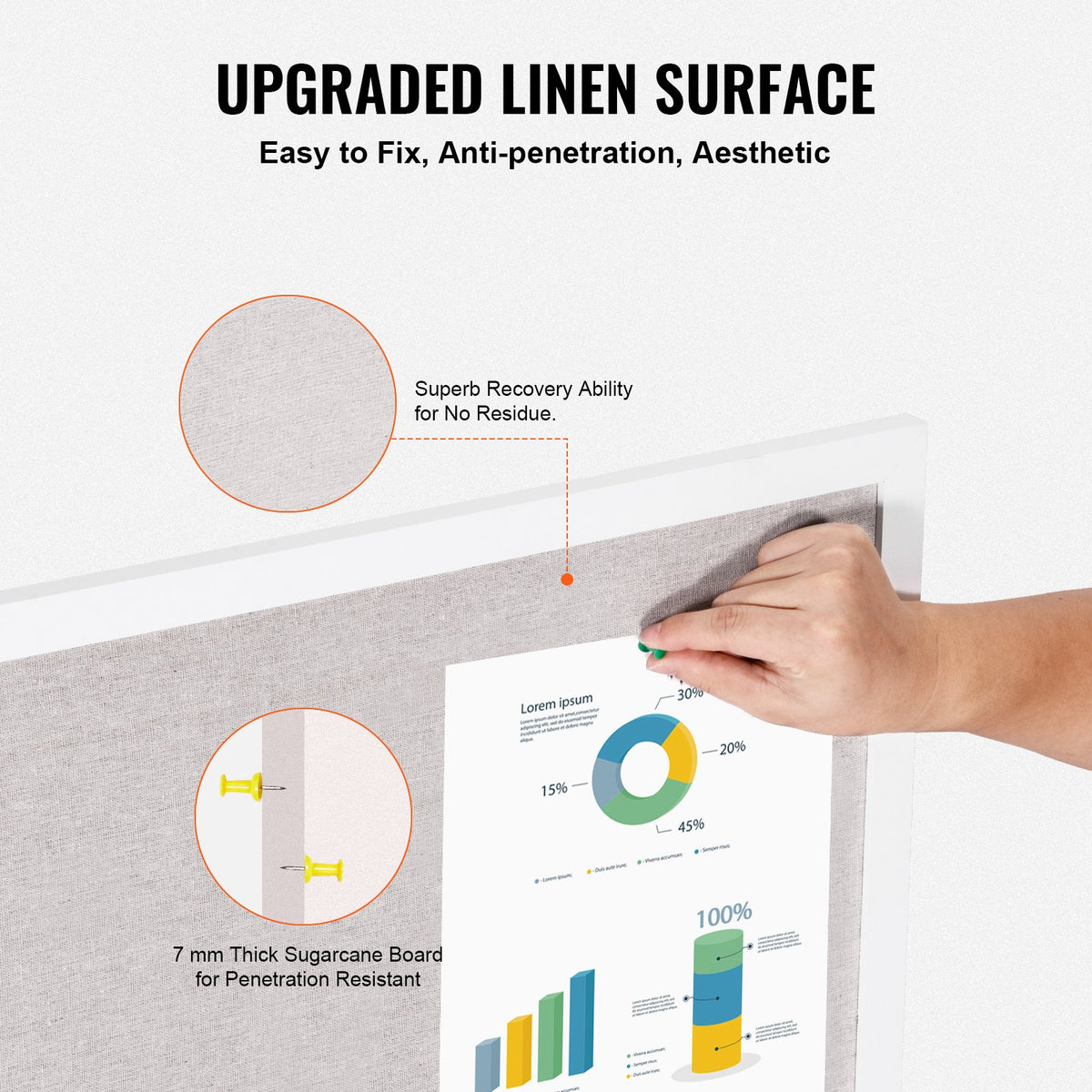 White Cork Board Linen Surface Wall-Mounted Bulletin Board 48"x36"