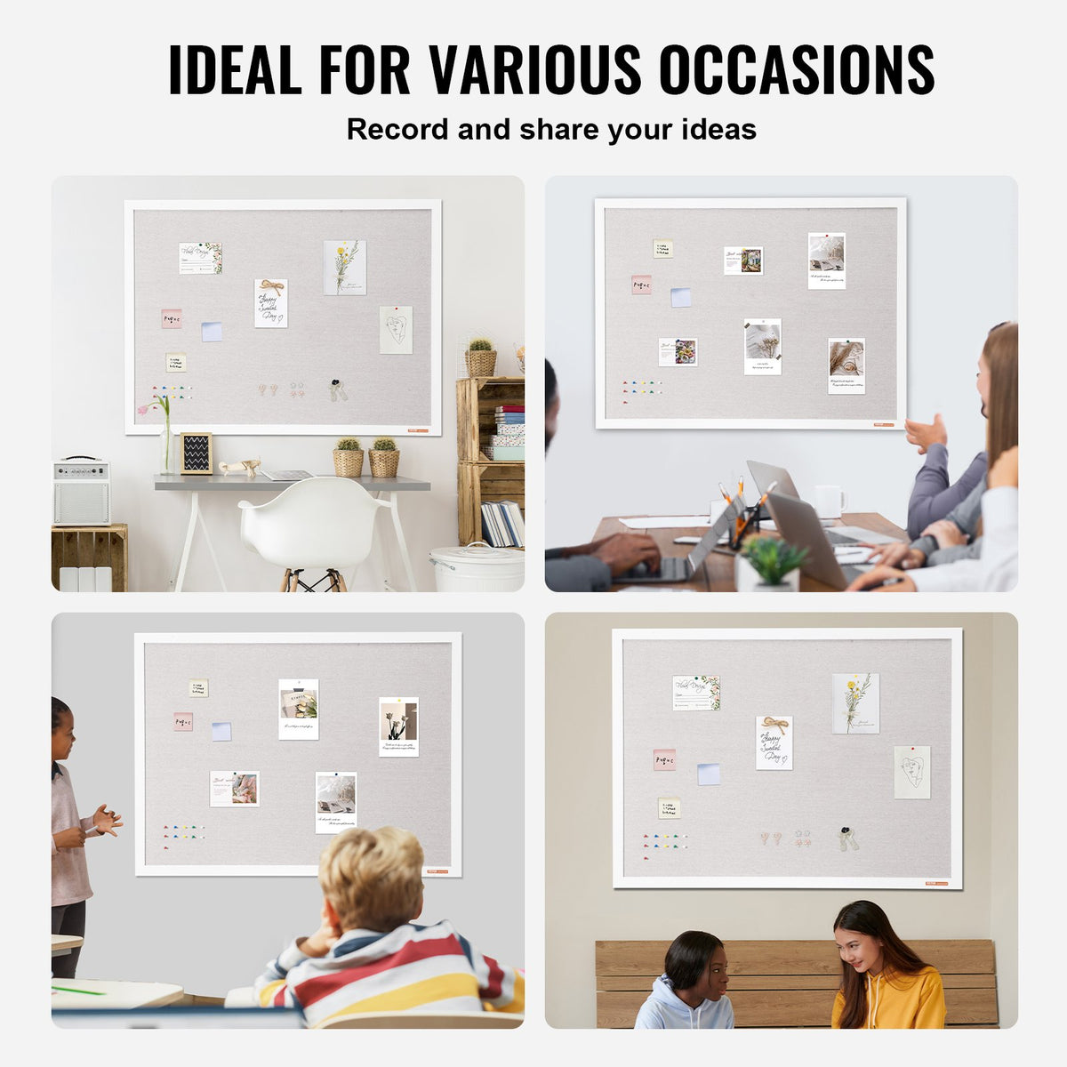 White Cork Board Linen Surface Wall-Mounted Bulletin Board 48"x36"