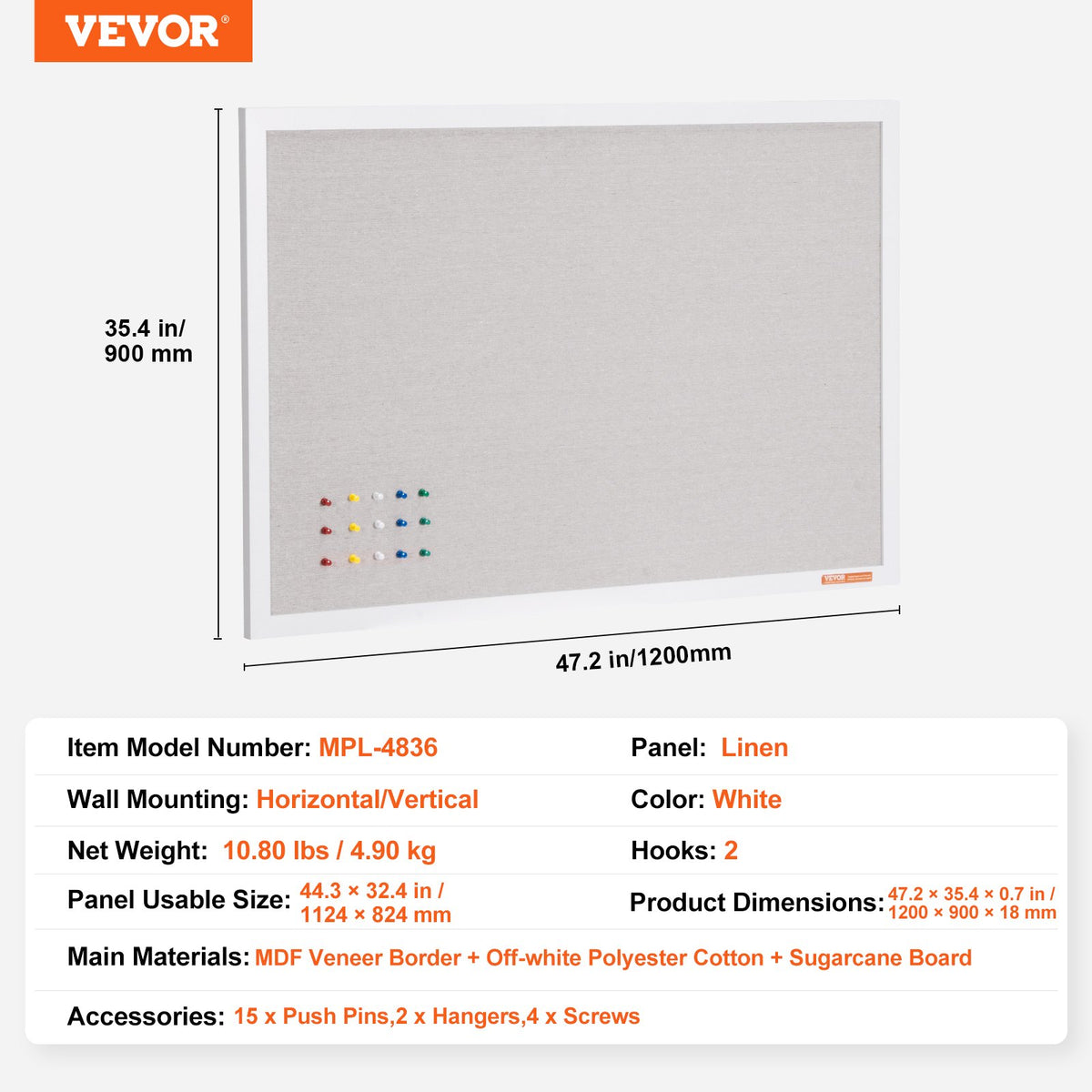 White Cork Board Linen Surface Wall-Mounted Bulletin Board 48"x36"