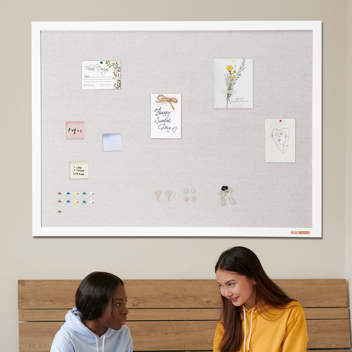 White Cork Board Linen Surface Wall-Mounted Bulletin Board 48"x36"