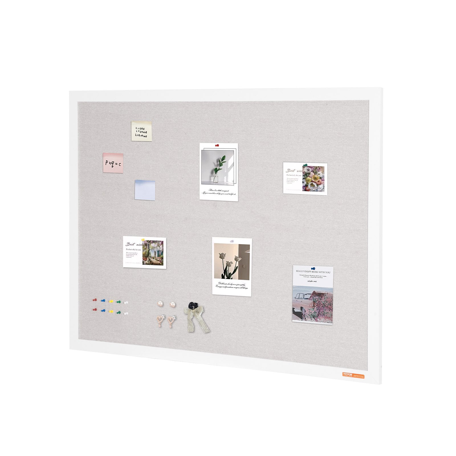 White Cork Board Linen Surface Wall-Mounted Bulletin Board 48"x36"