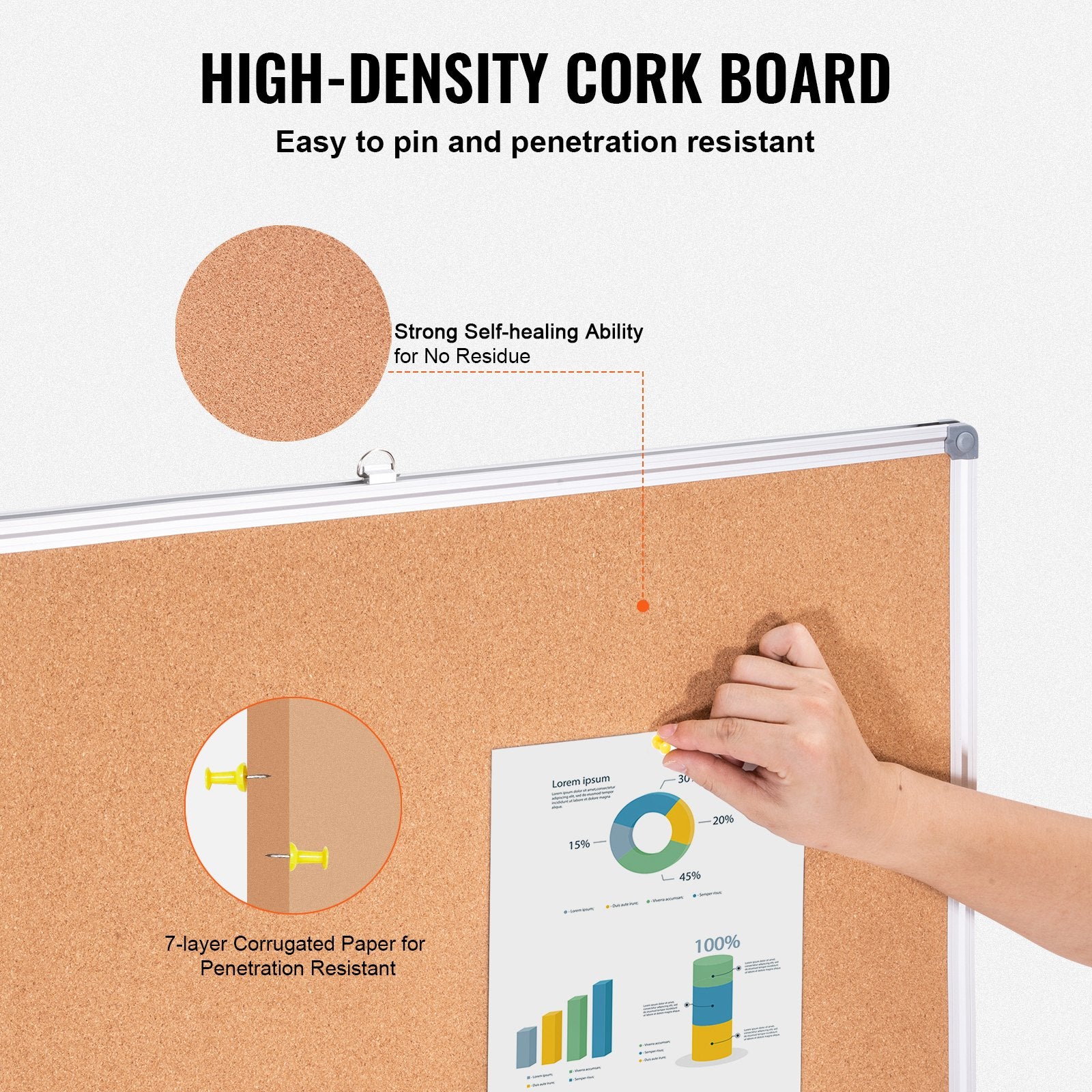 Large Cork Board Wall-Mounted Bulletin Pin Board School Home Office 48"x36"