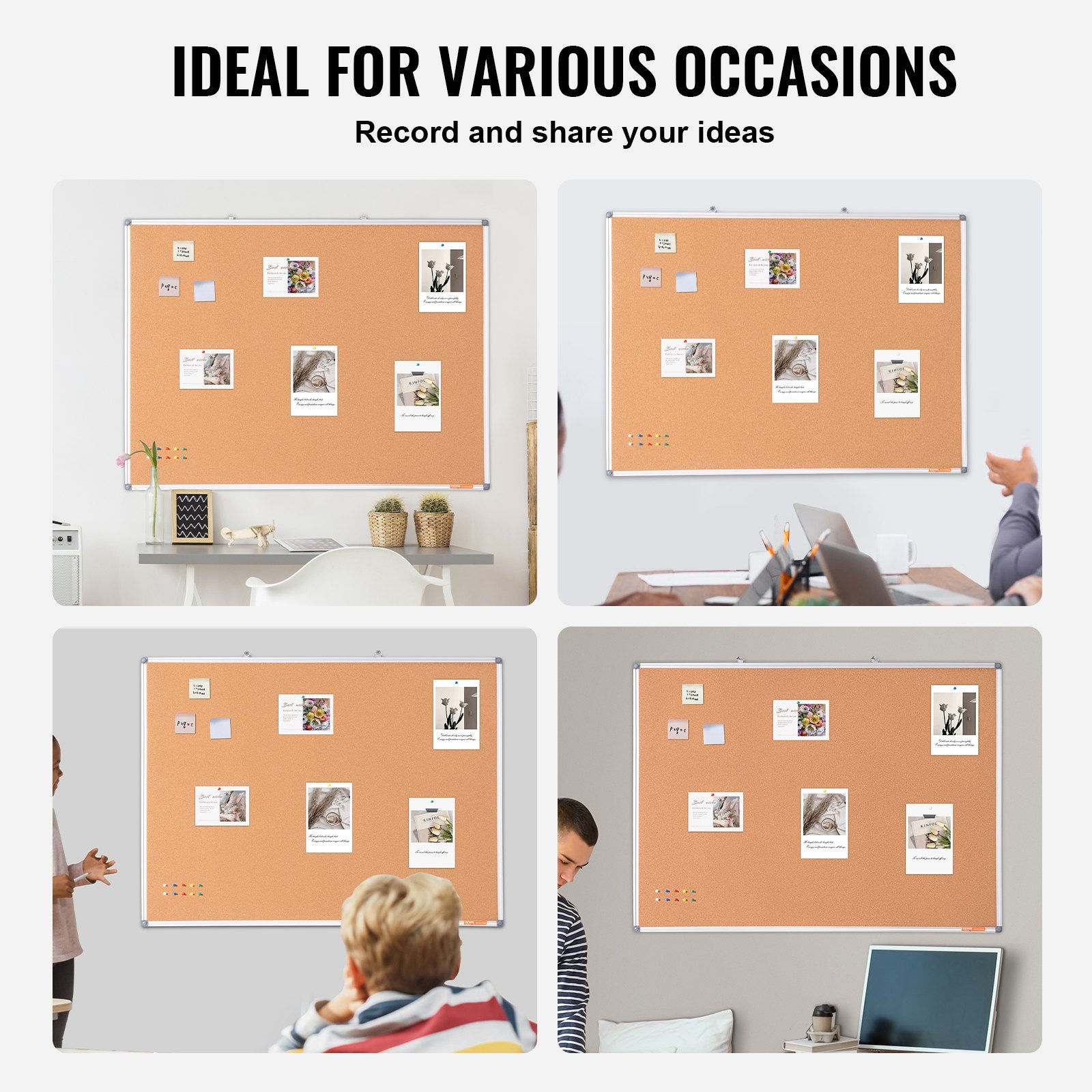 Large Cork Board Wall-Mounted Bulletin Pin Board School Home Office 48"x36"