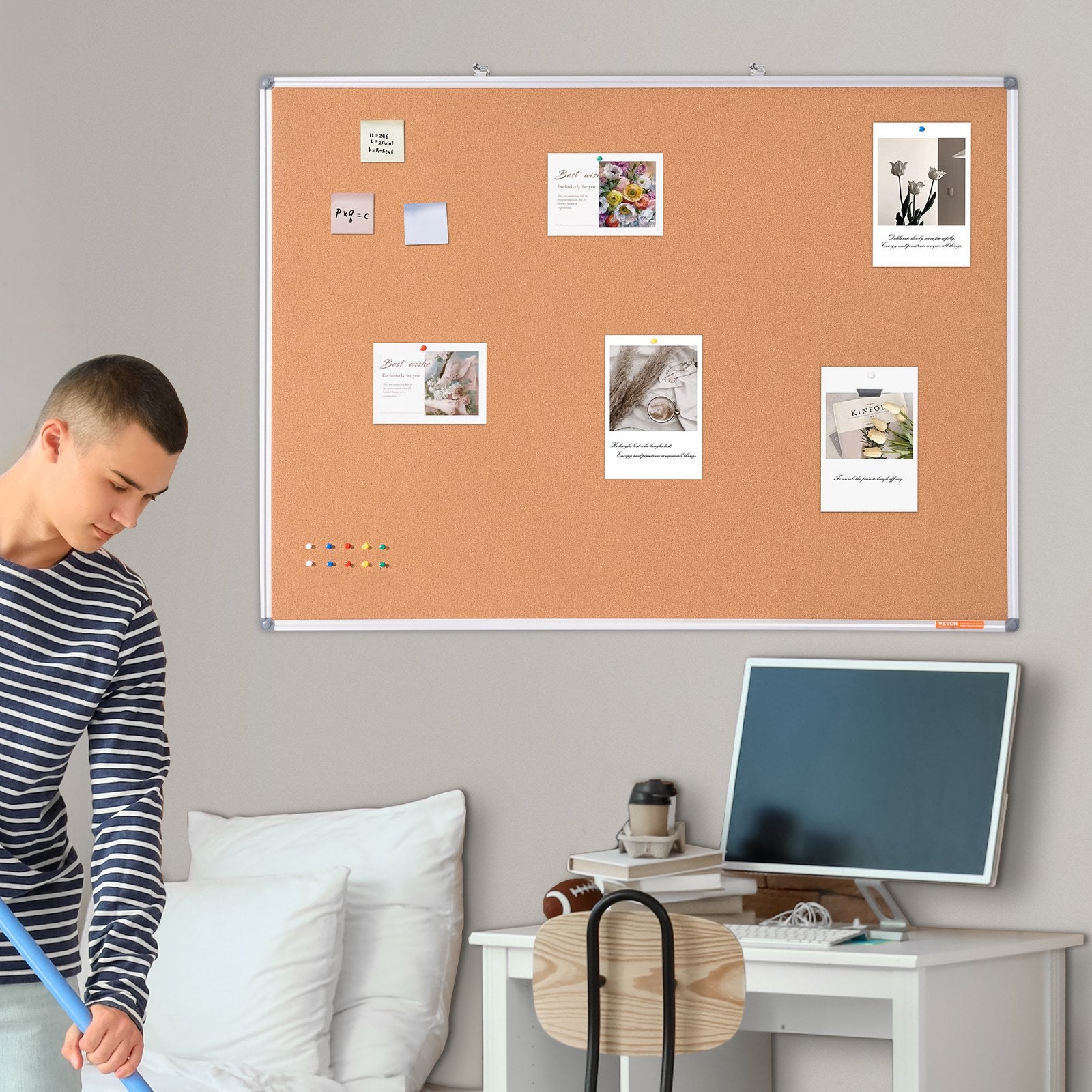 Large Cork Board Wall-Mounted Bulletin Pin Board School Home Office 48"x36"