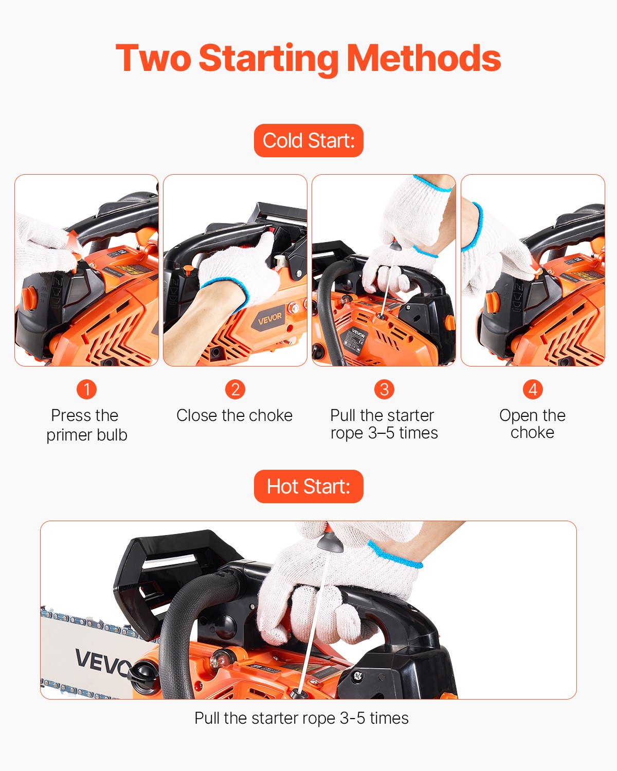 25cc Gas Chainsaw 305mm 0.75kW Dual Fuel Tanks Non-Slip Handle Wood Cutting