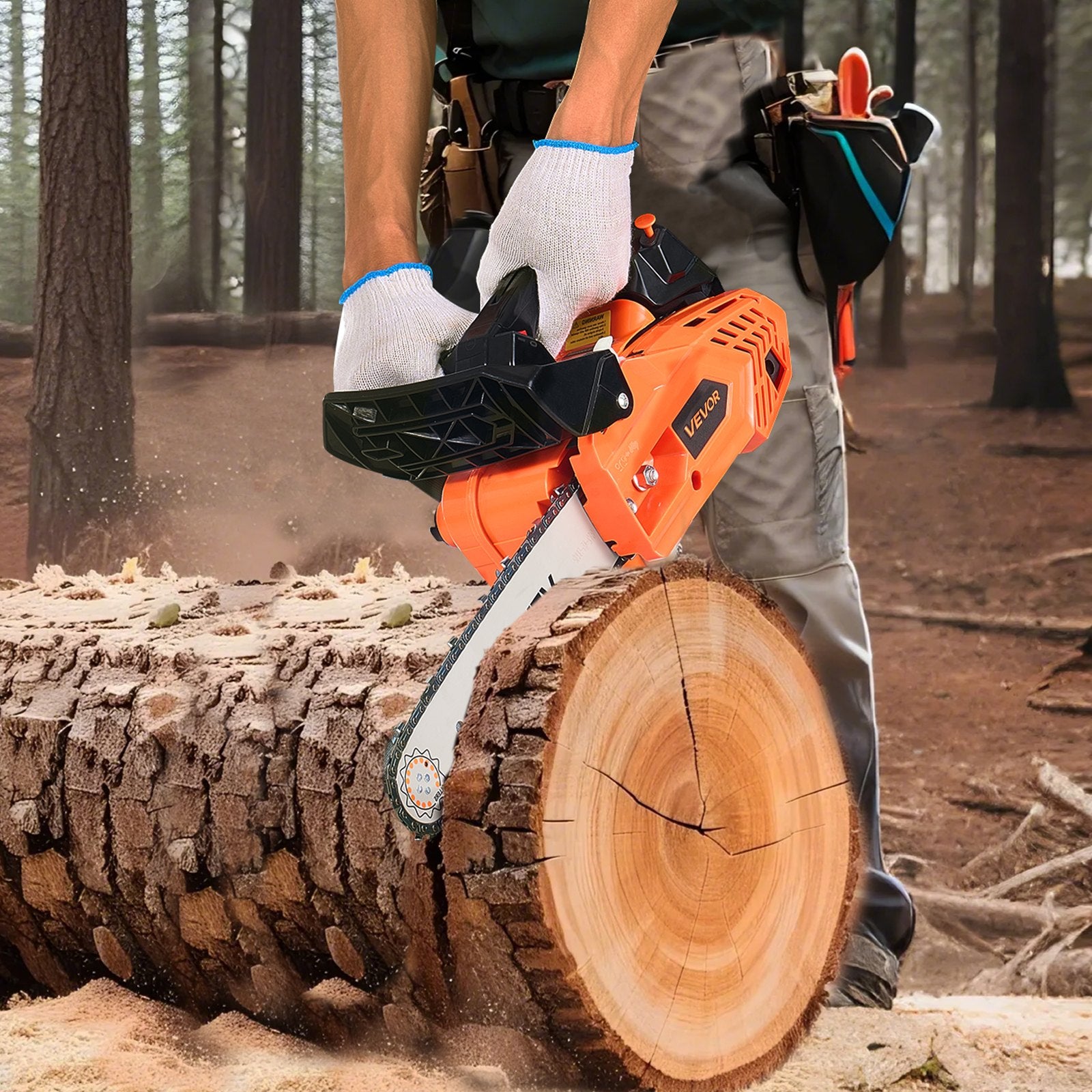 25cc Gas Chainsaw 305mm 0.75kW Dual Fuel Tanks Non-Slip Handle Wood Cutting