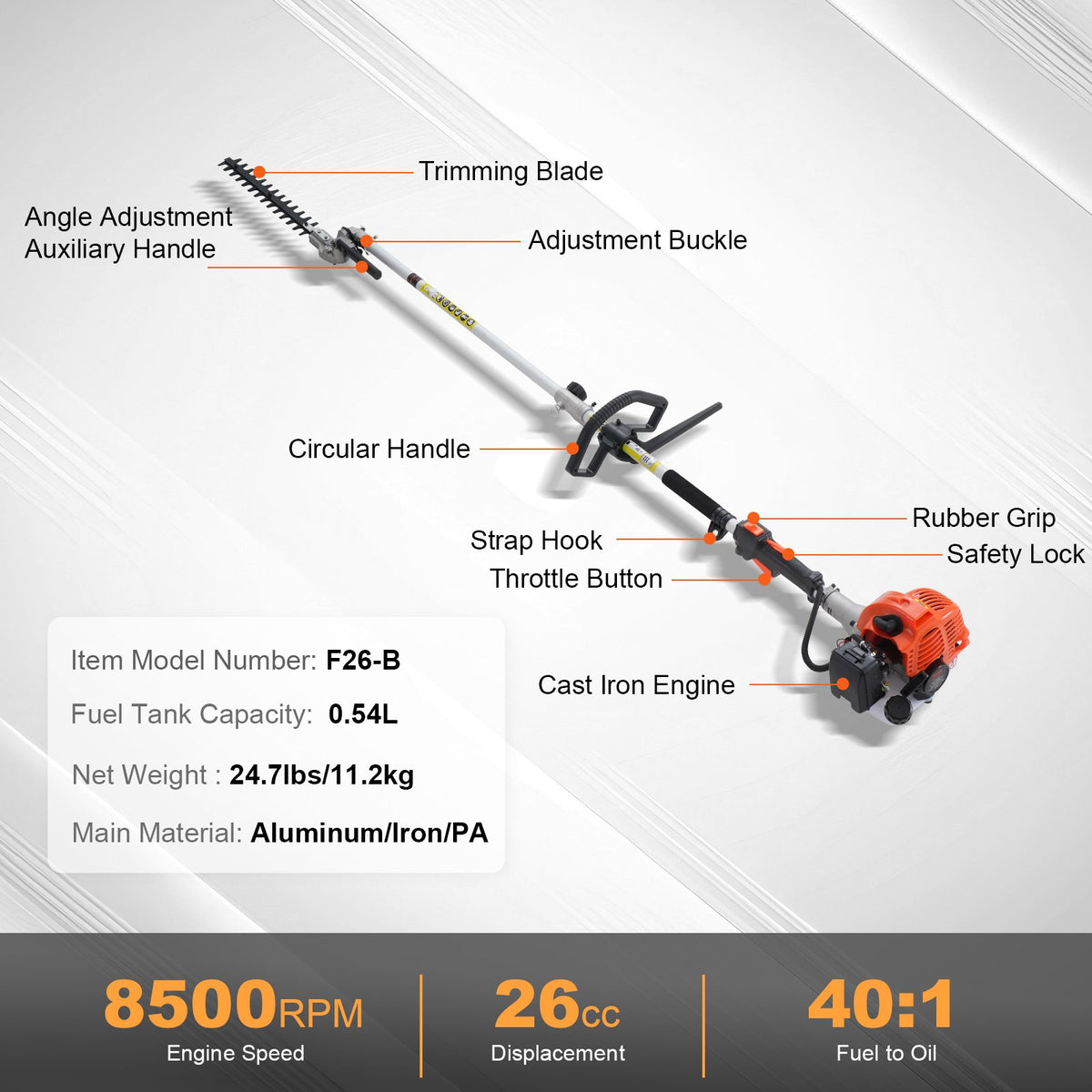 26CC Gas Hedge Trimmer 15.7-Inch 2 Cycle Dual Action Adjustable Head