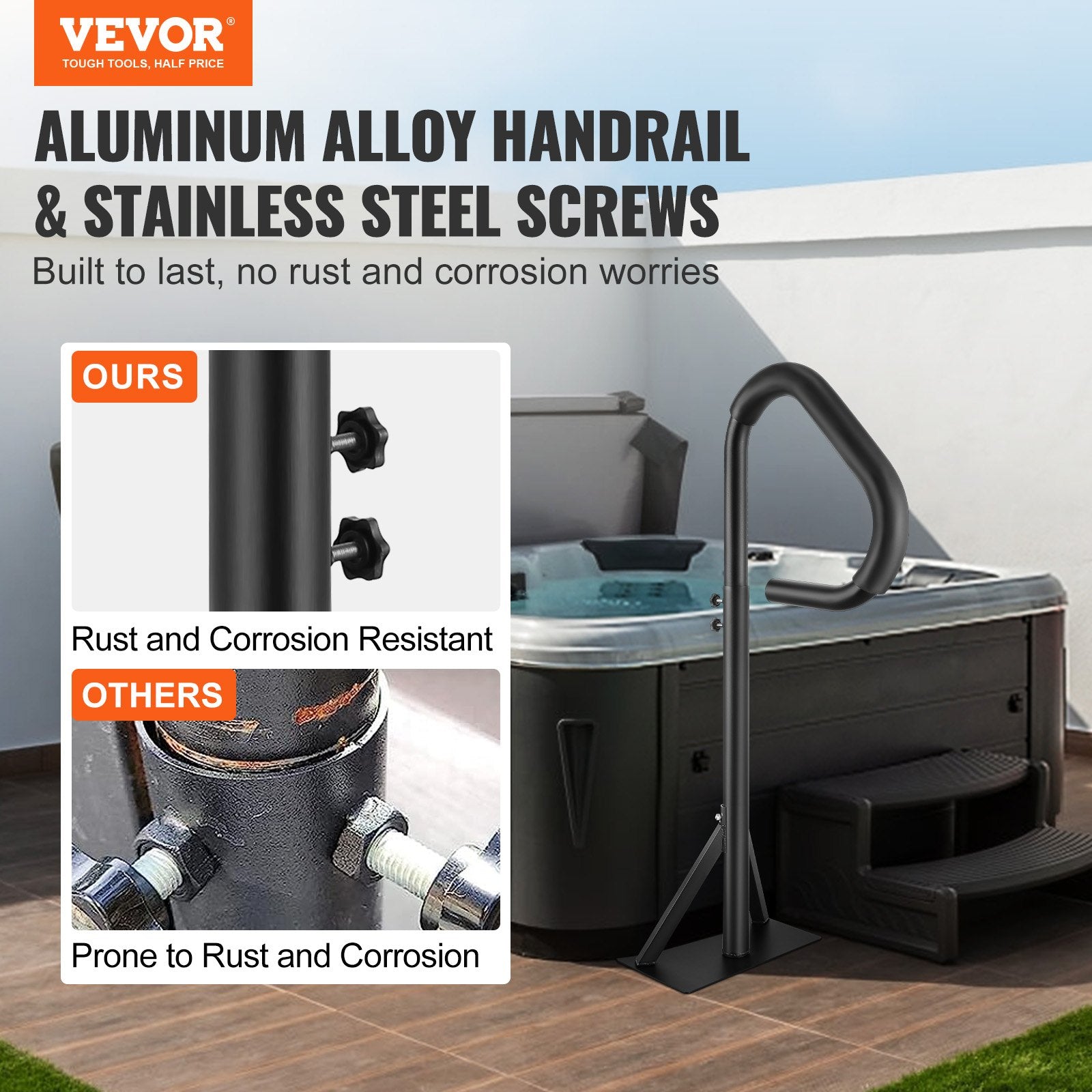 Hot Tub Handrail, 360° Rotatable Adjustable 35"-57" Rust-Proof Aluminum 600LBS