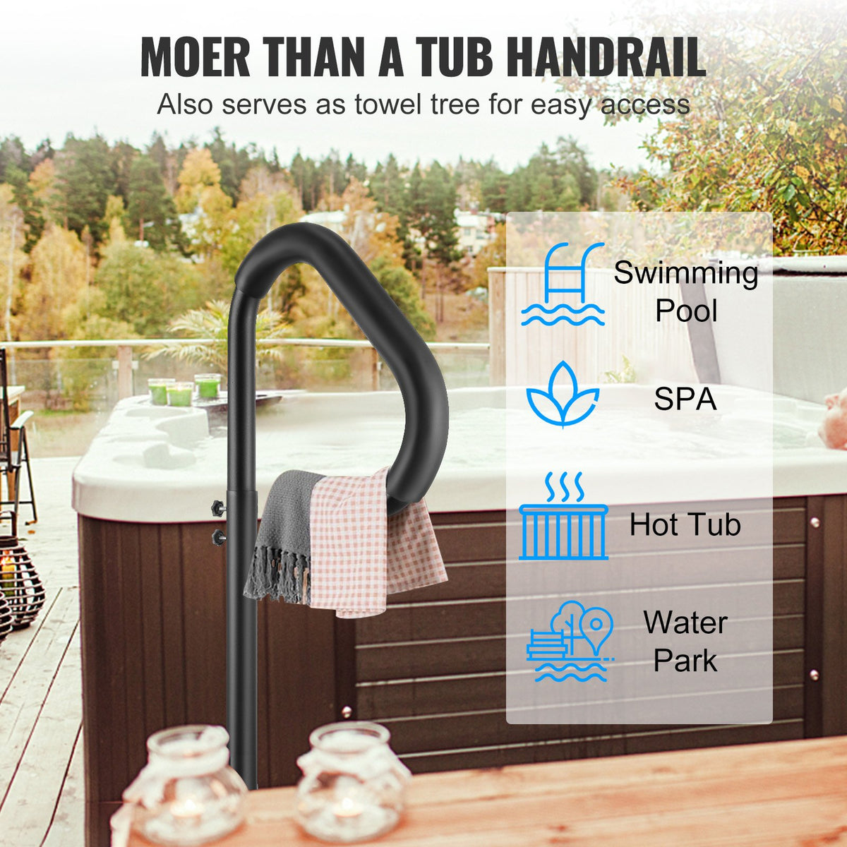 Hot Tub Handrail, 360° Rotatable Adjustable 35"-57" Rust-Proof Aluminum 600LBS
