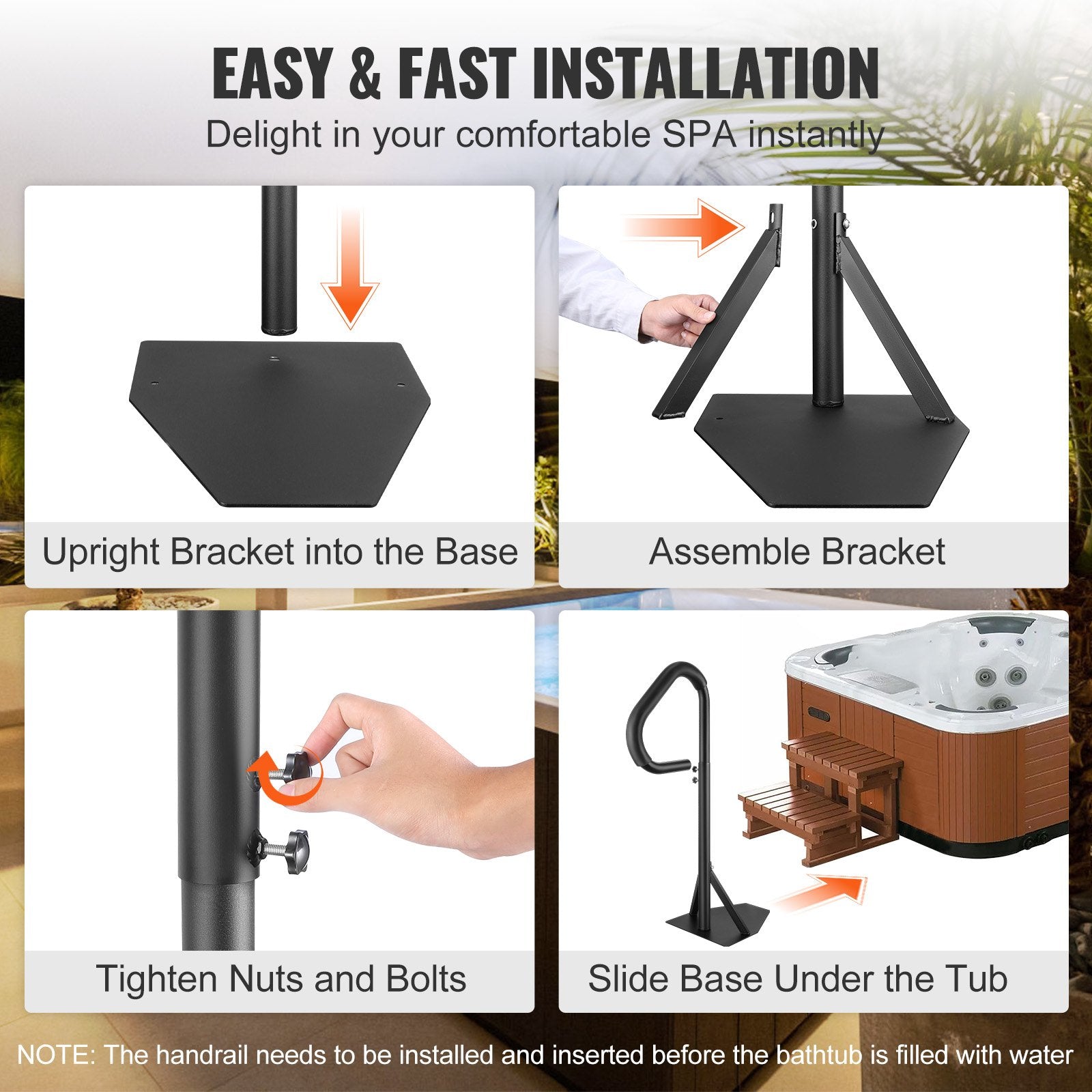Hot Tub Handrail, 360° Rotatable Adjustable 35"-57" Rust-Proof Aluminum 600LBS