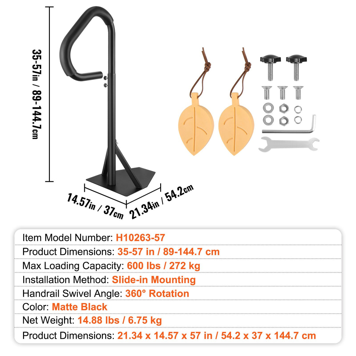 Hot Tub Handrail, 360° Rotatable Adjustable 35"-57" Rust-Proof Aluminum 600LBS