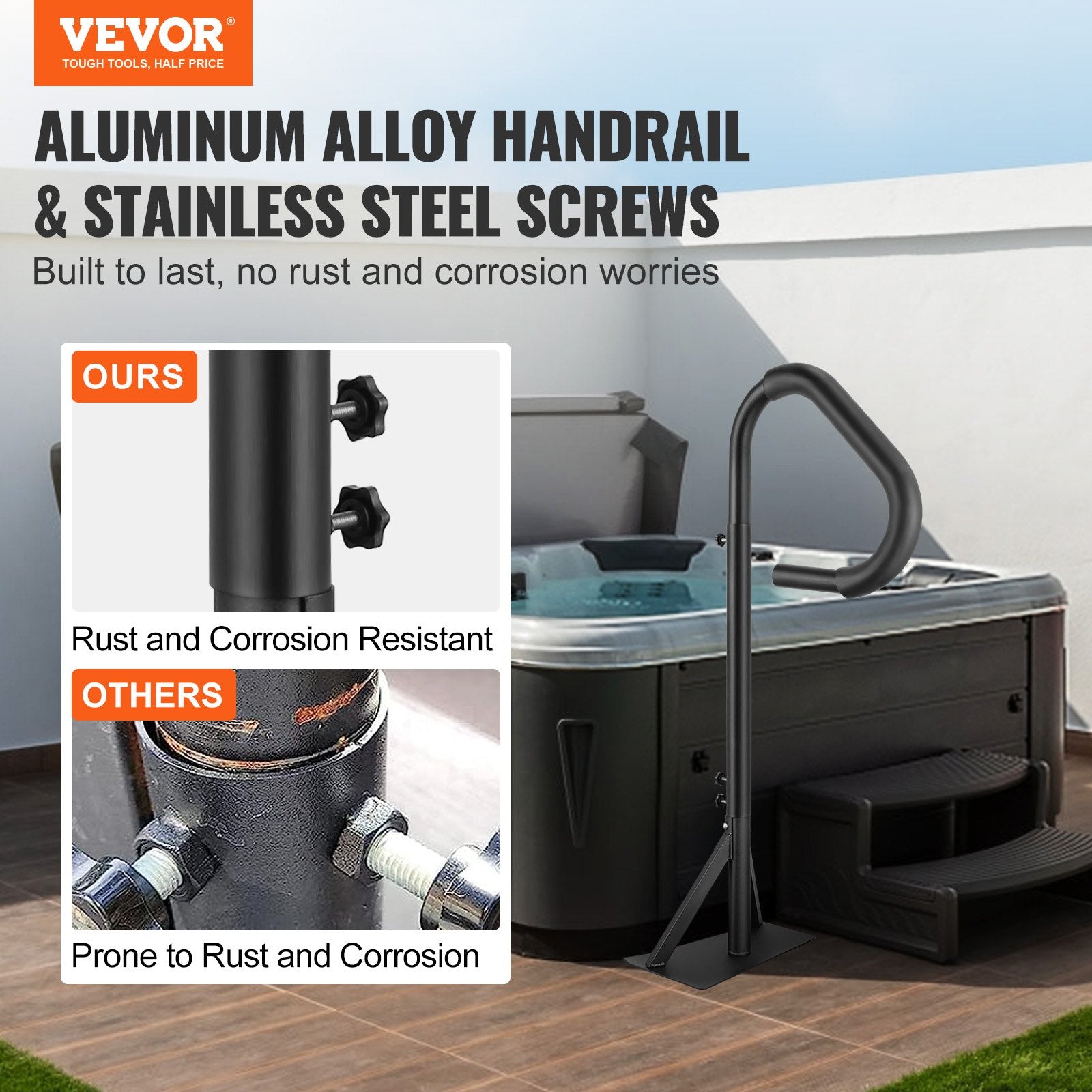 Hot Tub Handrail 360 Rotatable 48-63 Inch Adjustable Aluminum 600LBS
