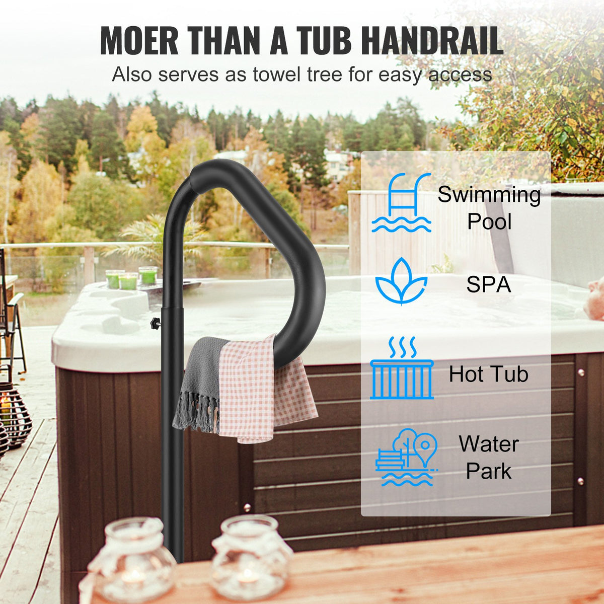 Hot Tub Handrail 360 Rotatable 48-63 Inch Adjustable Aluminum 600LBS