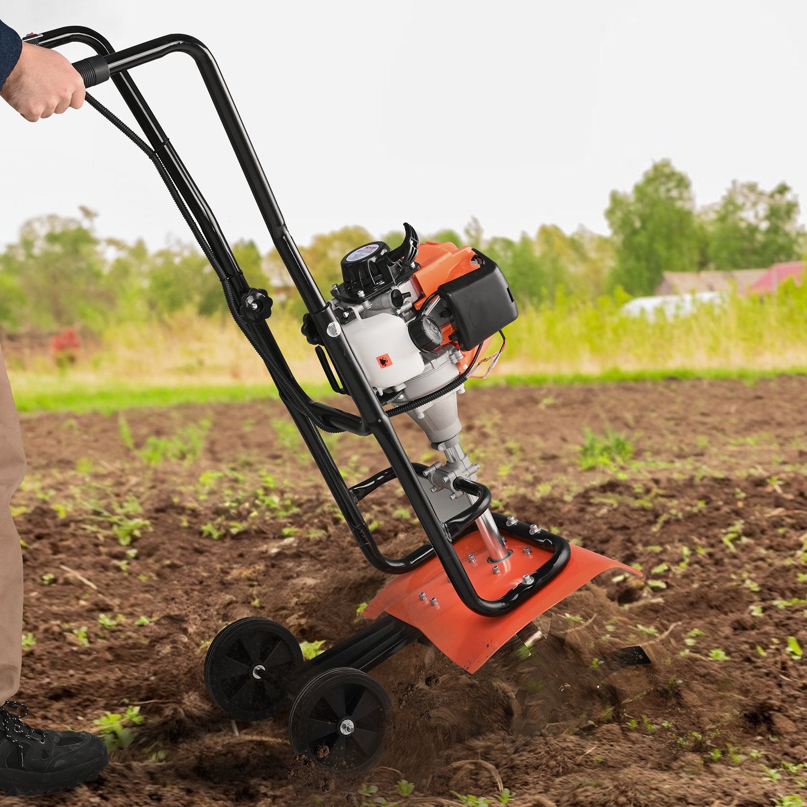 Tiller Cultivator Gas Powered 31CC 4-Stroke with 4 Adjustable Steel Front Tines