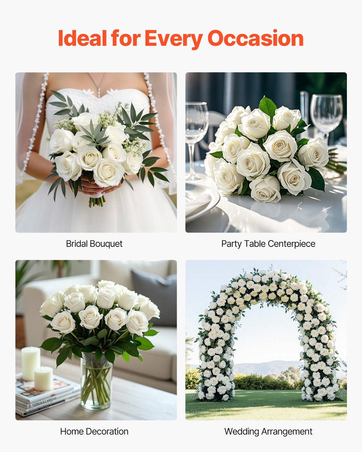 Artificial Flowers, 120pcs White Foam Roses Stems for DIY Wedding & Home Decor