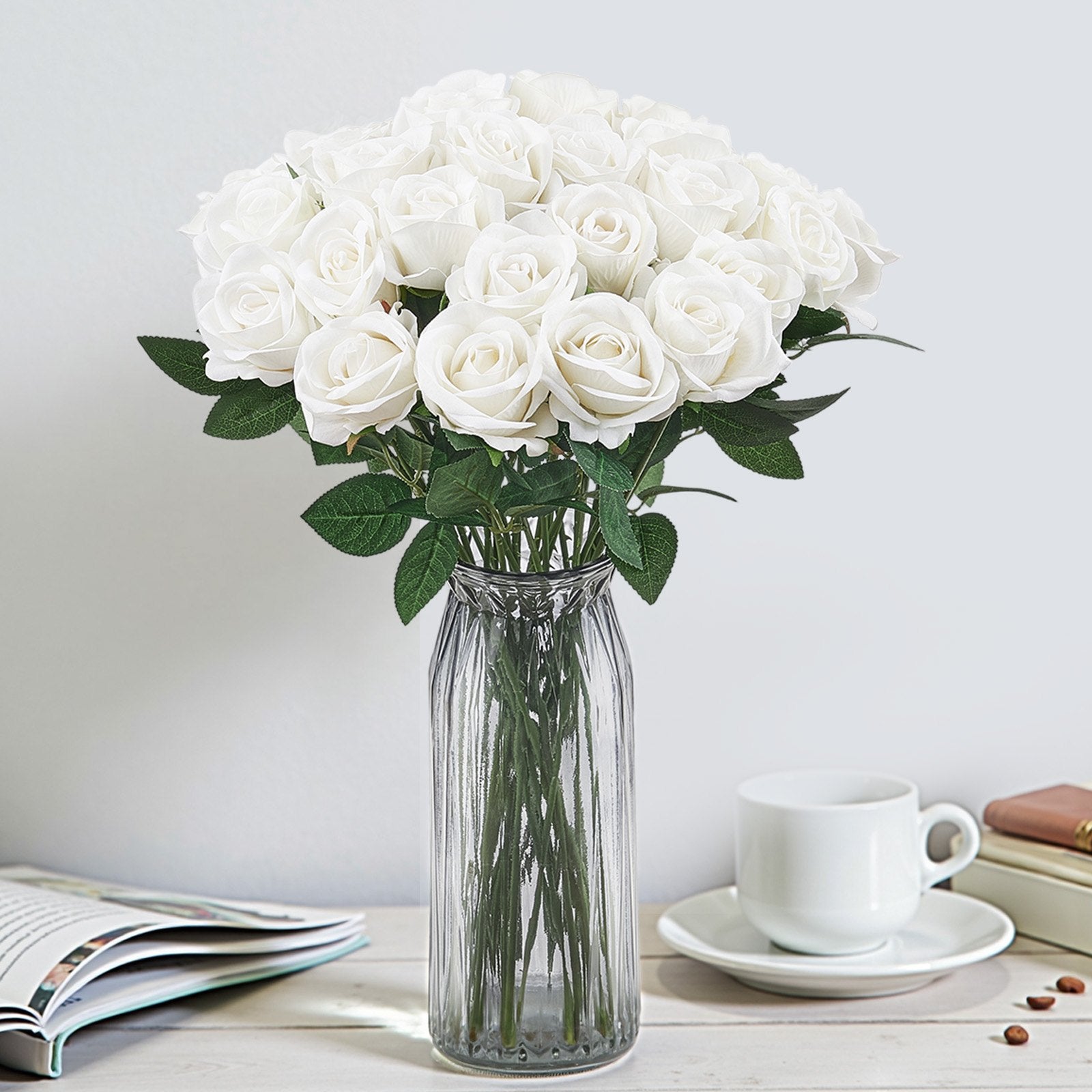 Artificial Flowers, 60pcs White Foam Roses Stems for DIY Wedding & Home Decor