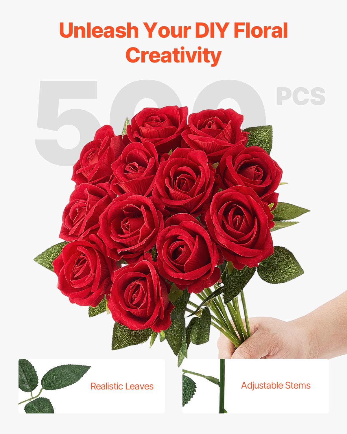 Artificial Flowers, 500pcs Red Foam Roses Stems for DIY Wedding & Home Decor