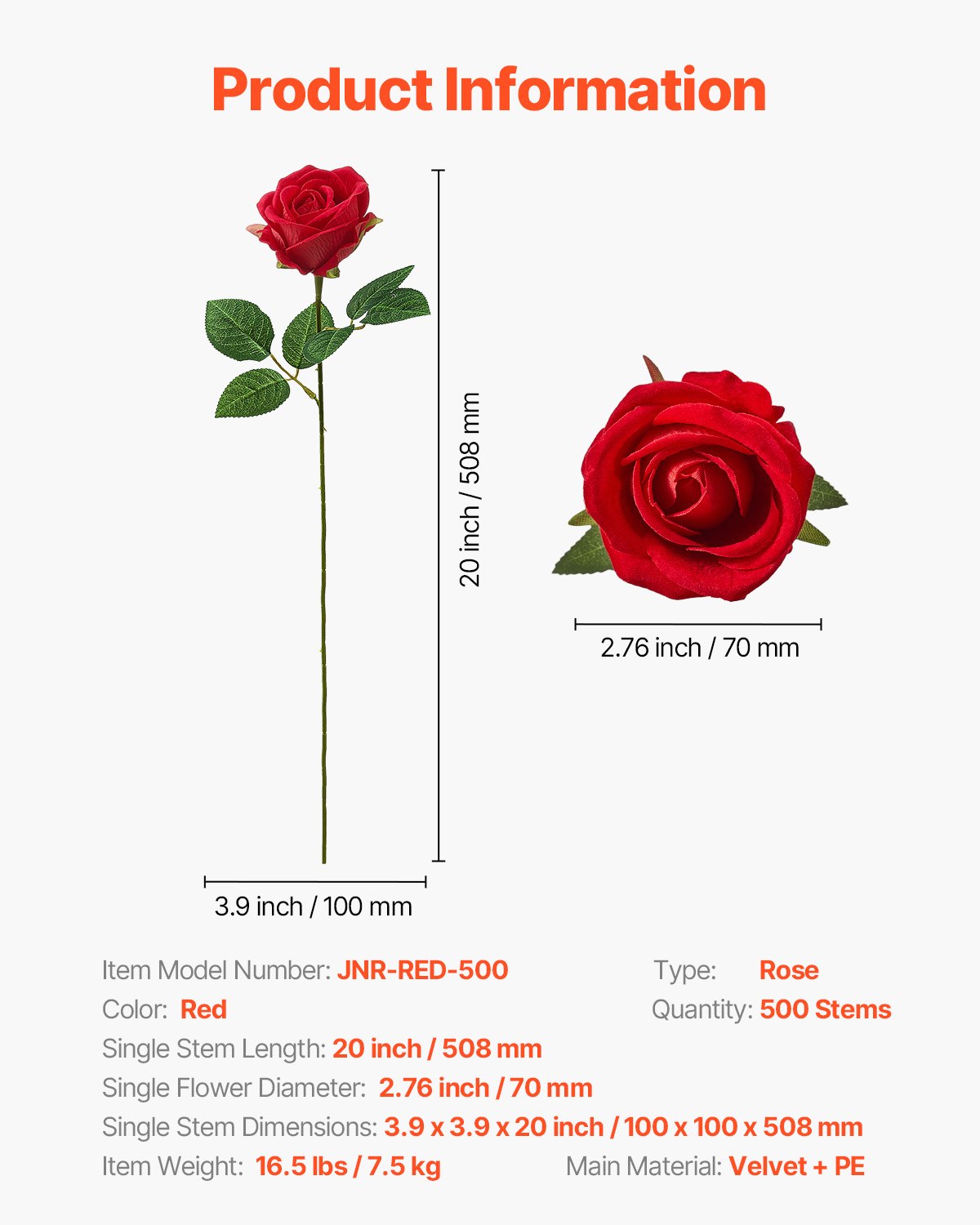 Artificial Flowers, 500pcs Red Foam Roses Stems for DIY Wedding & Home Decor