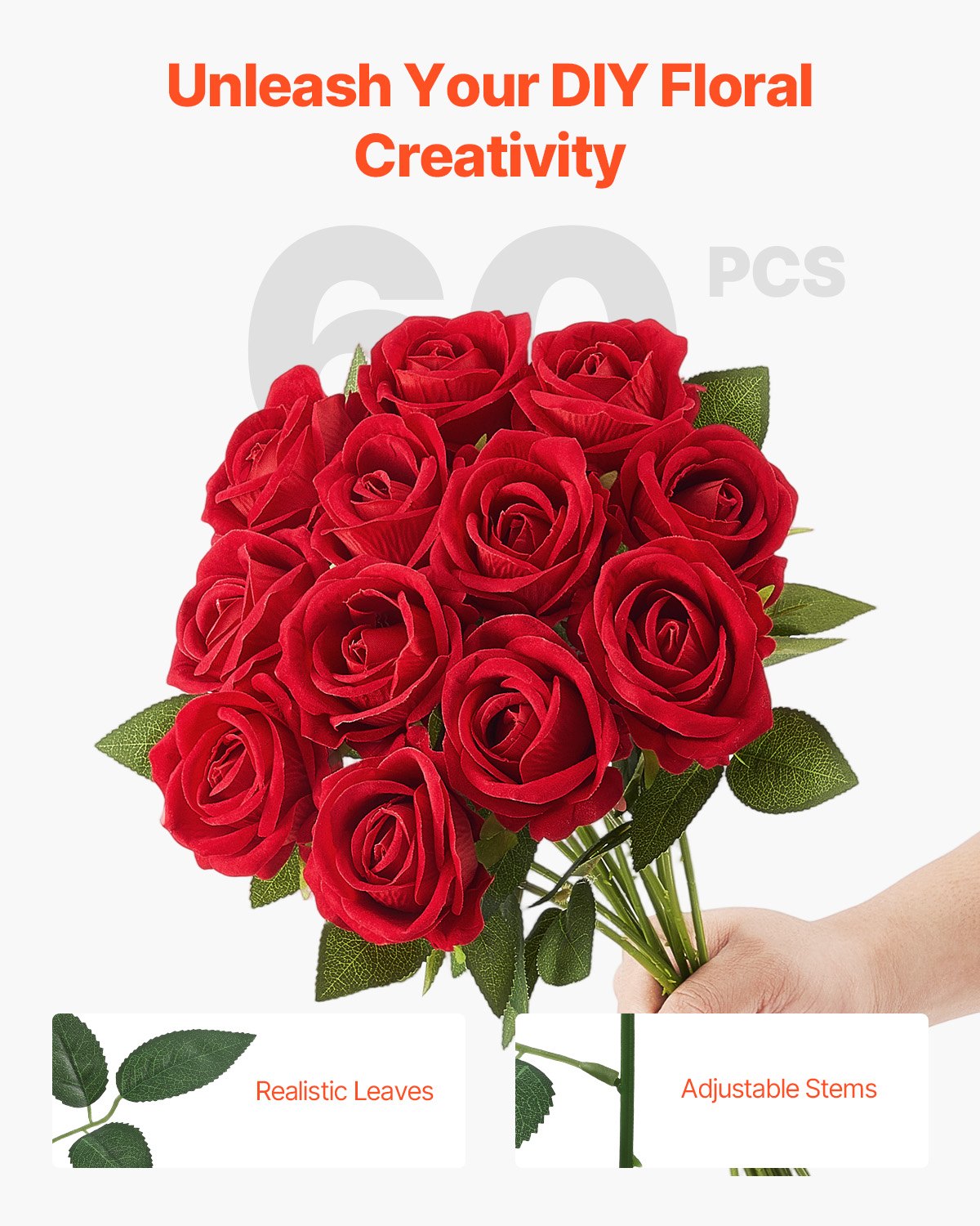 Artificial Flowers, 60pcs Red Foam Roses Stems for DIY Wedding & Home Decor