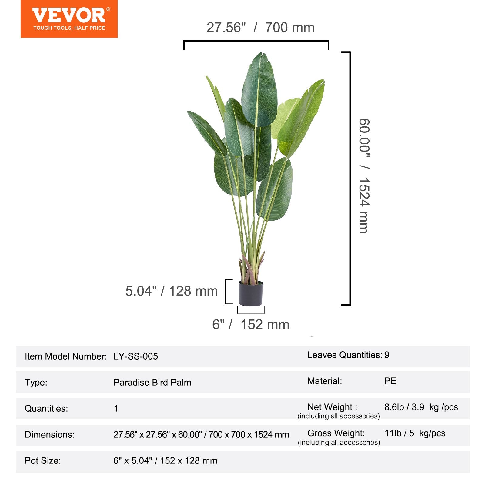 Birds of Paradise Tree Artificial 1.5m PE Faux Plant Anti-Tip Indoor Outdoor