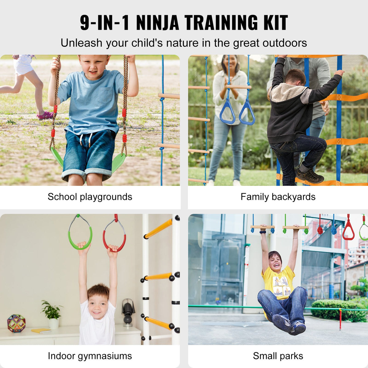 Ninja Warrior Obstacle Course for Kids 2x15.24m Slacklines 228kg 12 Obstacles