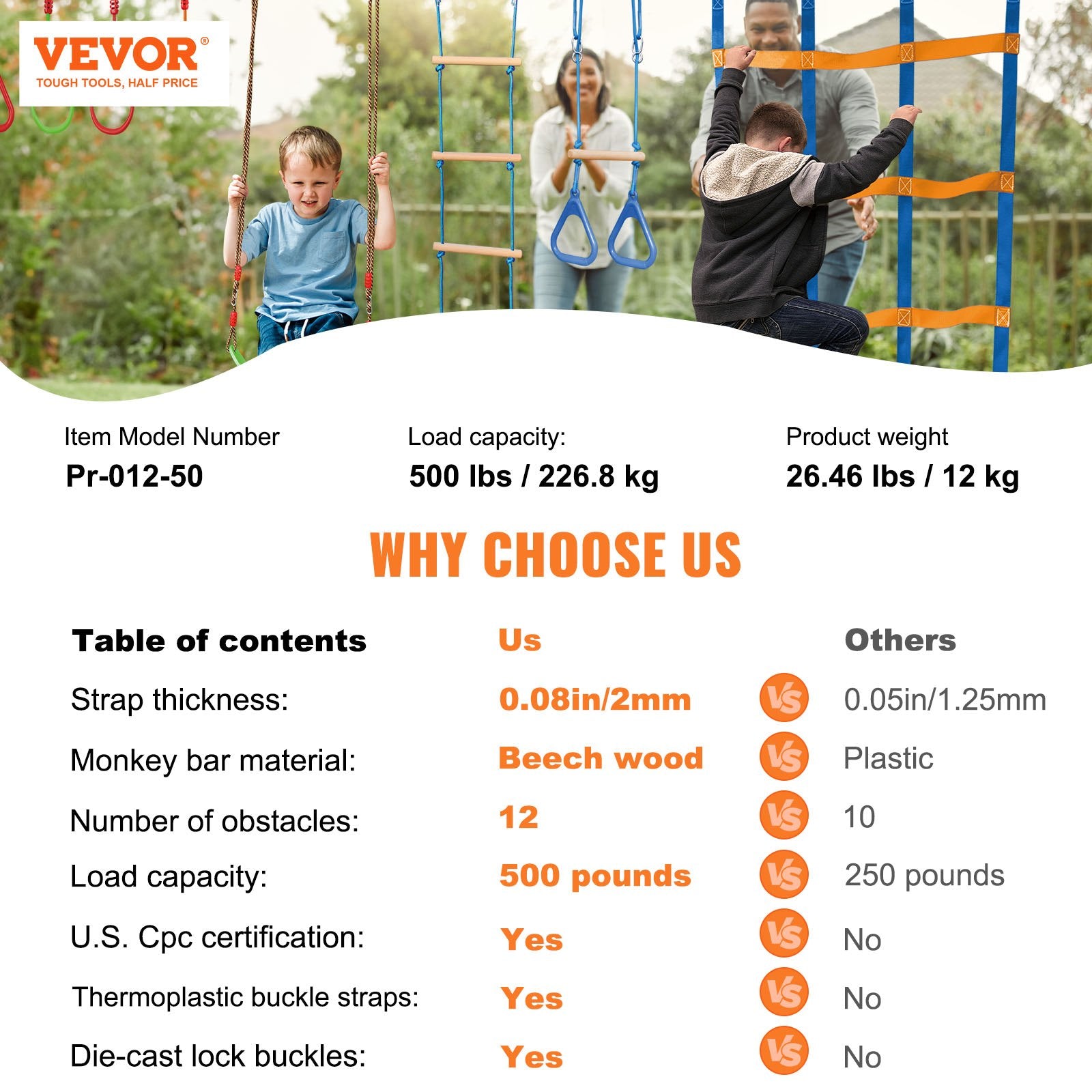 Ninja Warrior Obstacle Course for Kids 2x15.24m Slacklines 228kg 12 Obstacles